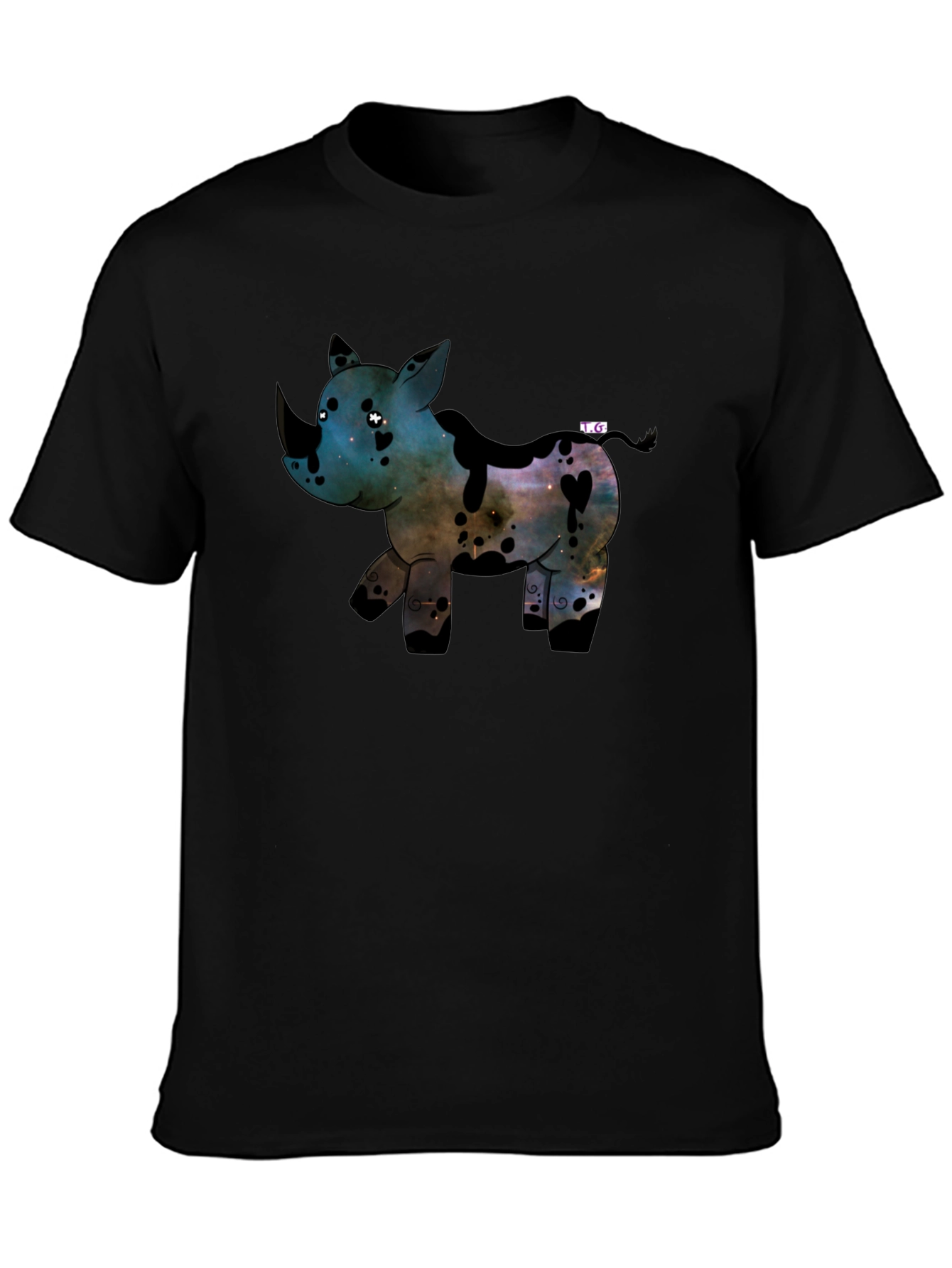 Black Galaxy Rhino Graphic Tee - Black Cotton T-Shirt view 3