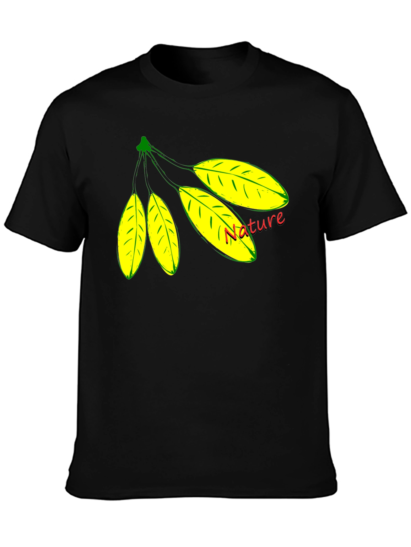 Black Nature Leaf Design Black T-Shirt view 3