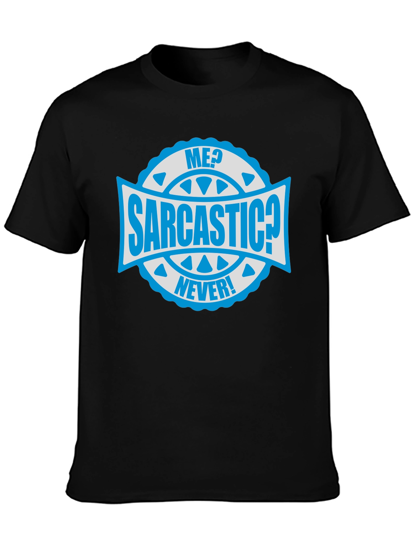 Black Sarcastic Never! Graphic Tee - Mens Black Cotton T-Shirt view 3