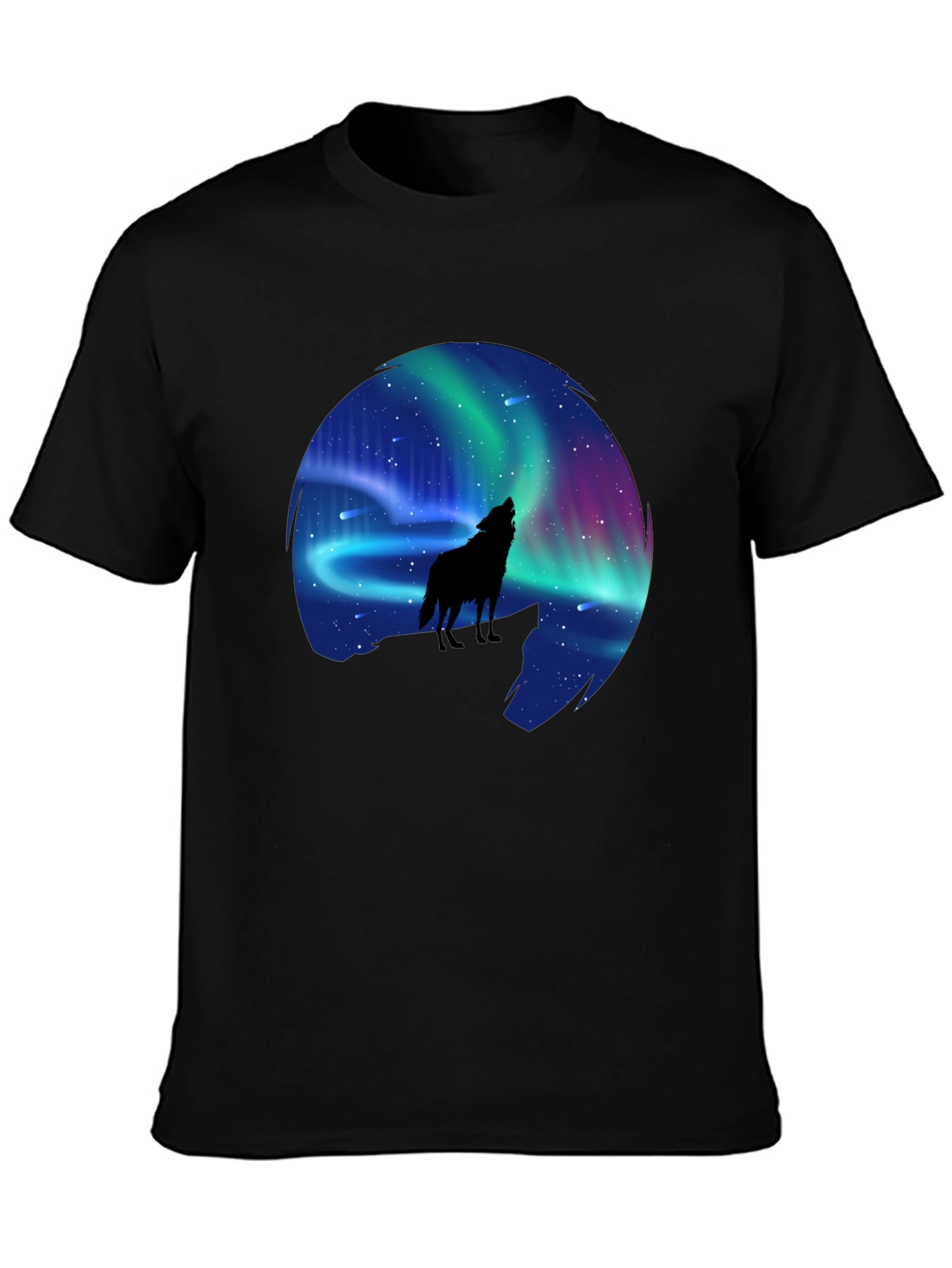 Black Wolf Aurora Borealis Graphic T-Shirt view 3
