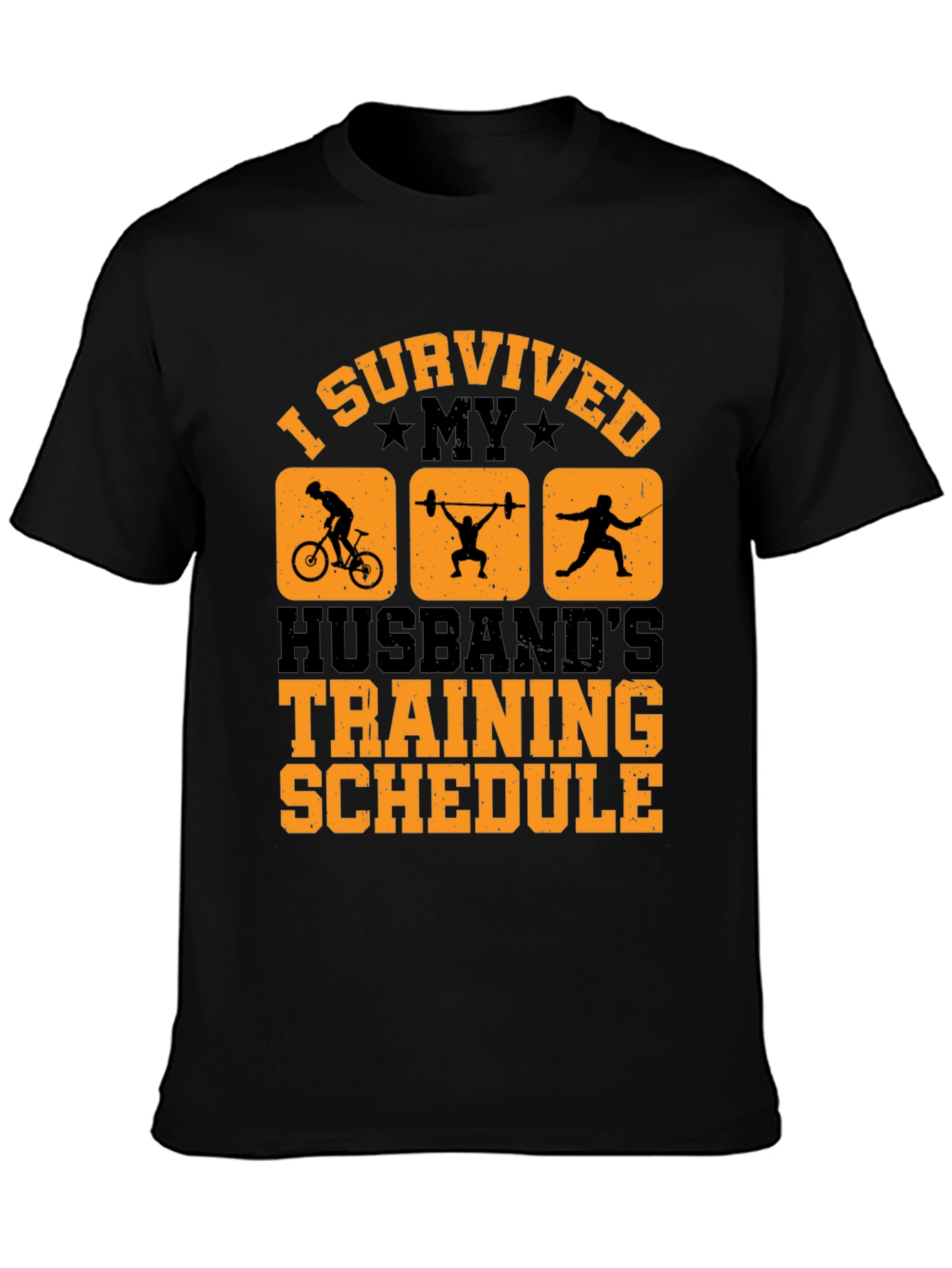 Black I Survived My Husband's Training Schedule T-Shirt view 3