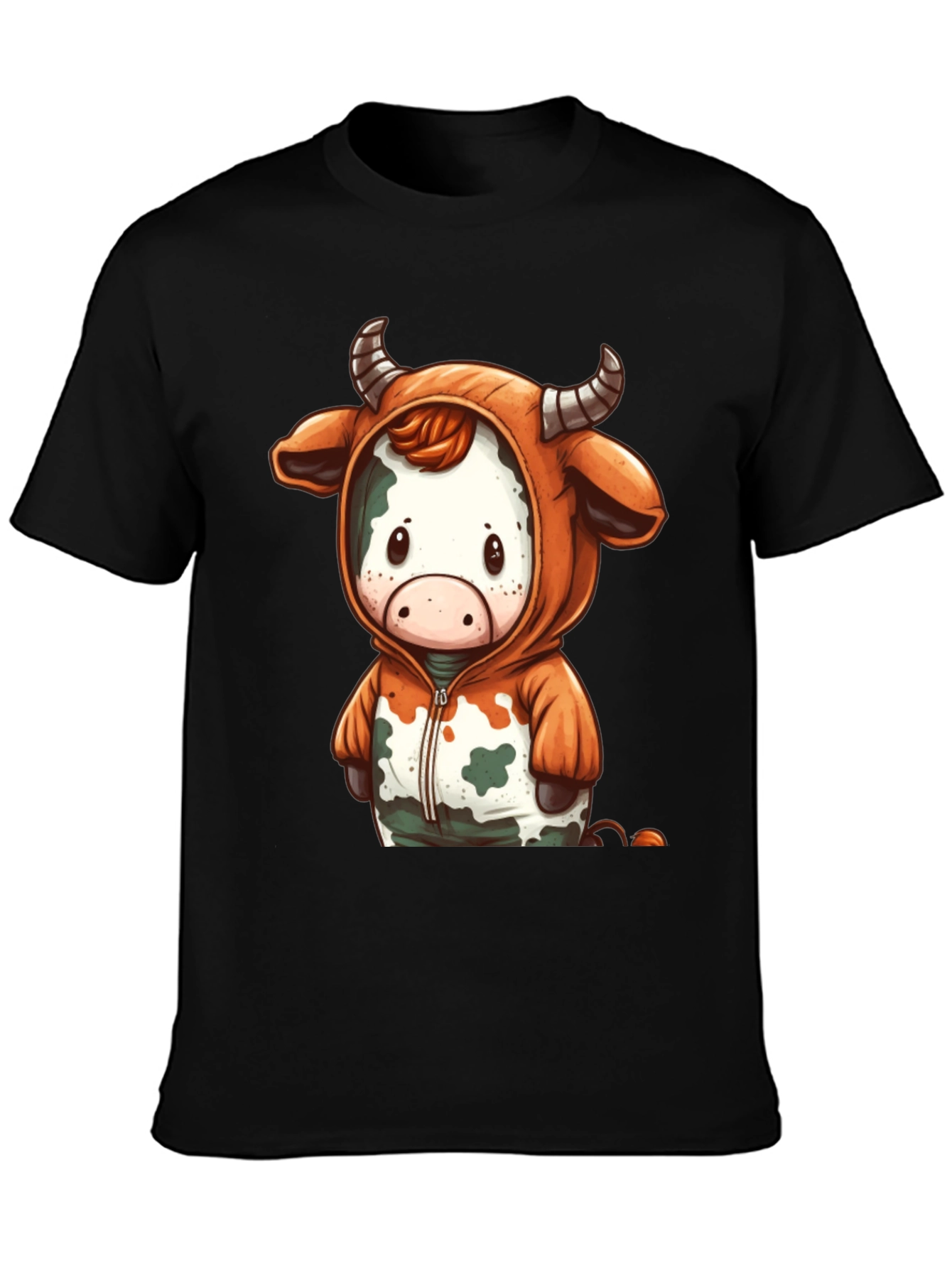 Black Cute Cow Hoodie T-Shirt view 3