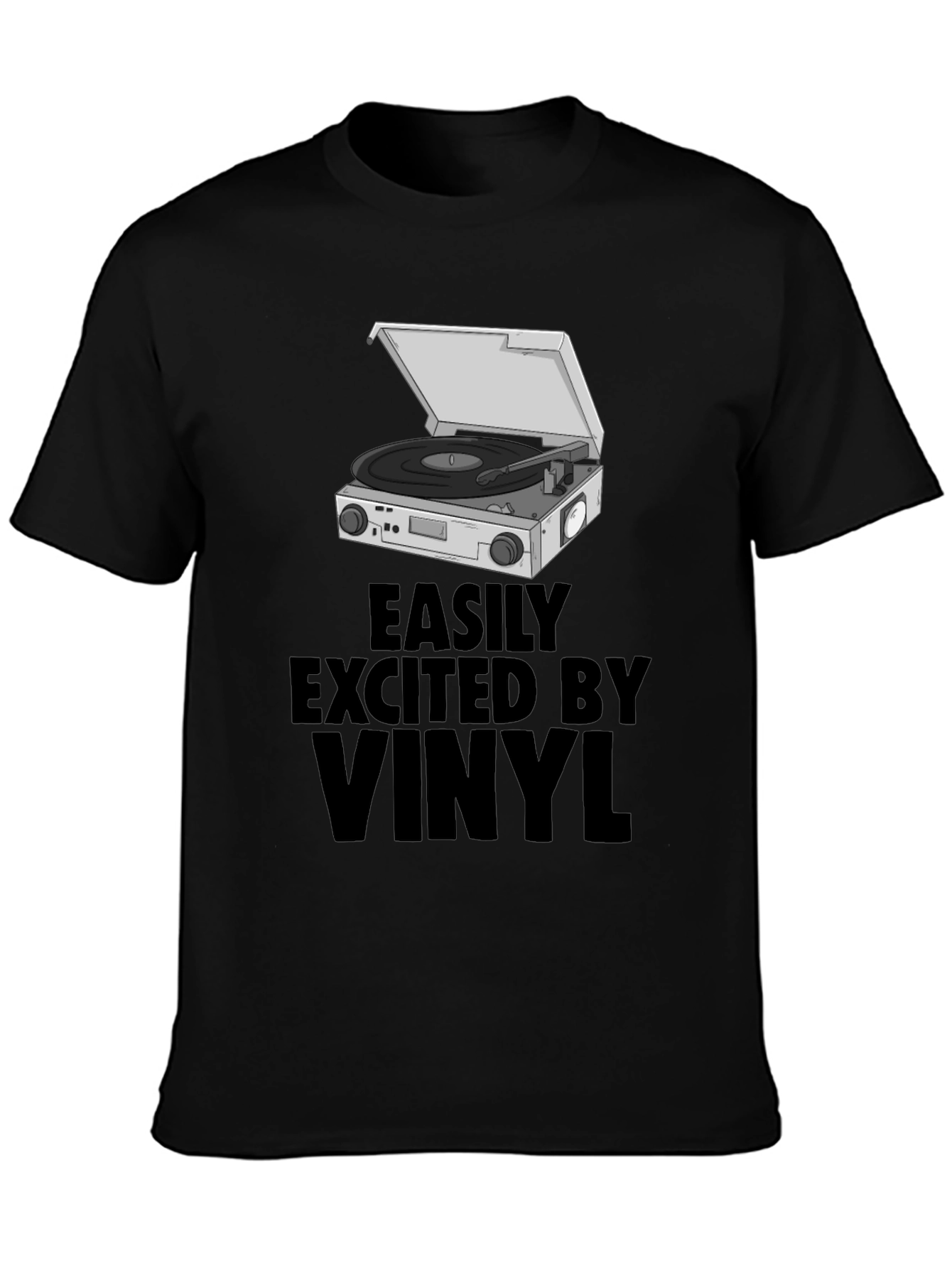 Black Vinyl Record Player T-Shirt - Easily Excited view 3