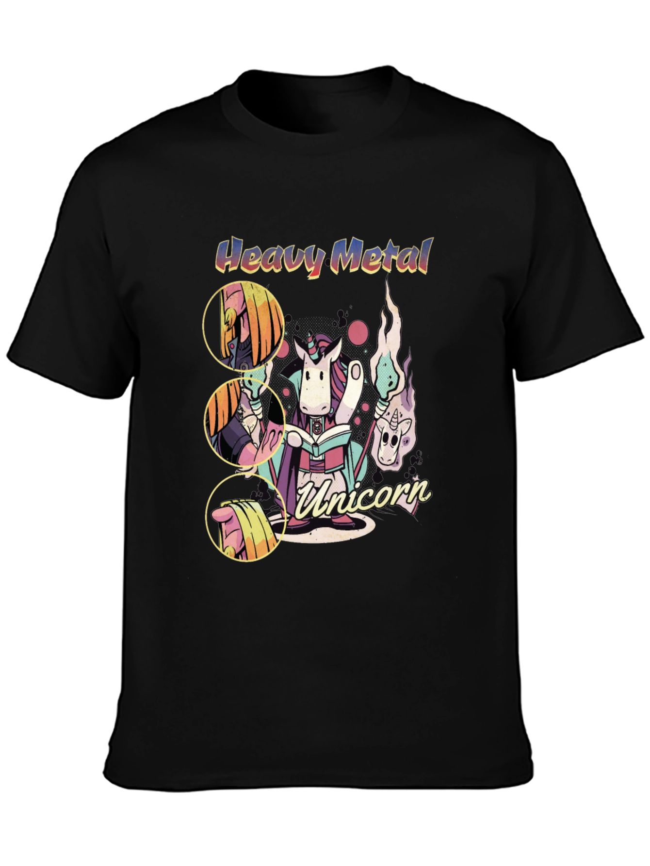 Black Heavy Metal Unicorn Graphic T-Shirt view 3