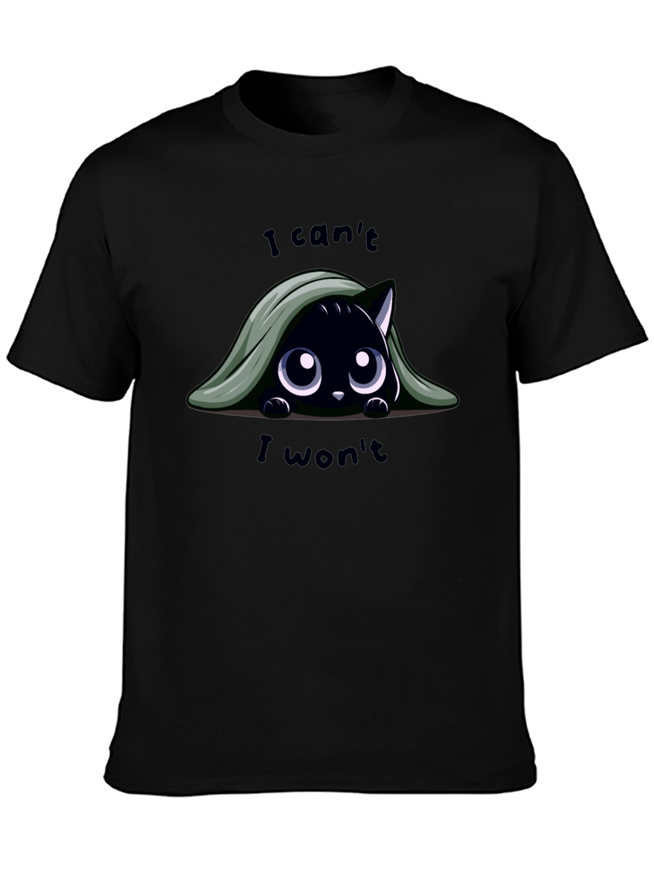 Black Cute Cat T-Shirt - I Can't, I Won't view 3