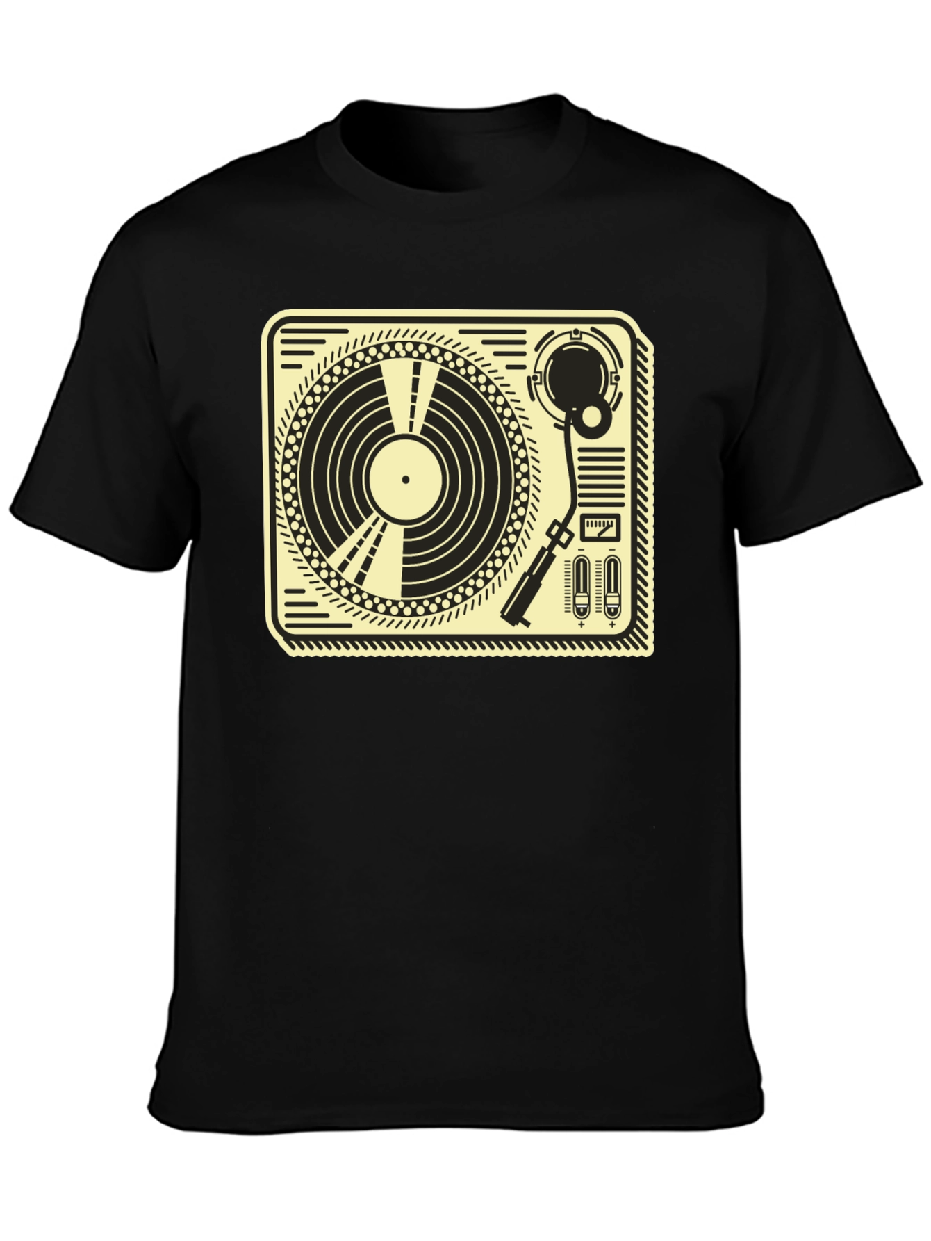 Black Retro Turntable Graphic Tee - Black Cotton T-Shirt view 3