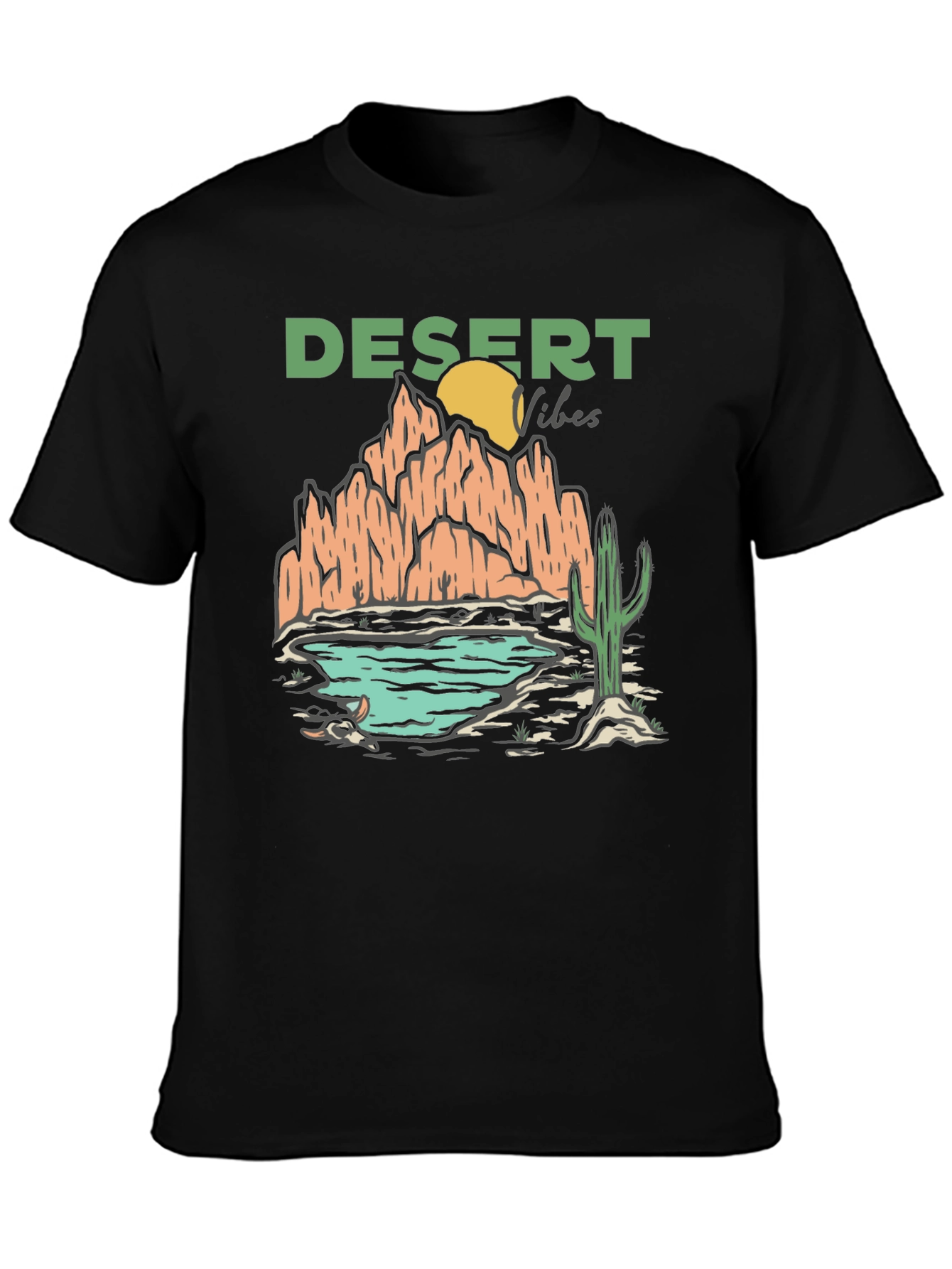 Black Desert Vibes Graphic T-Shirt - Black Cotton Tee view 3