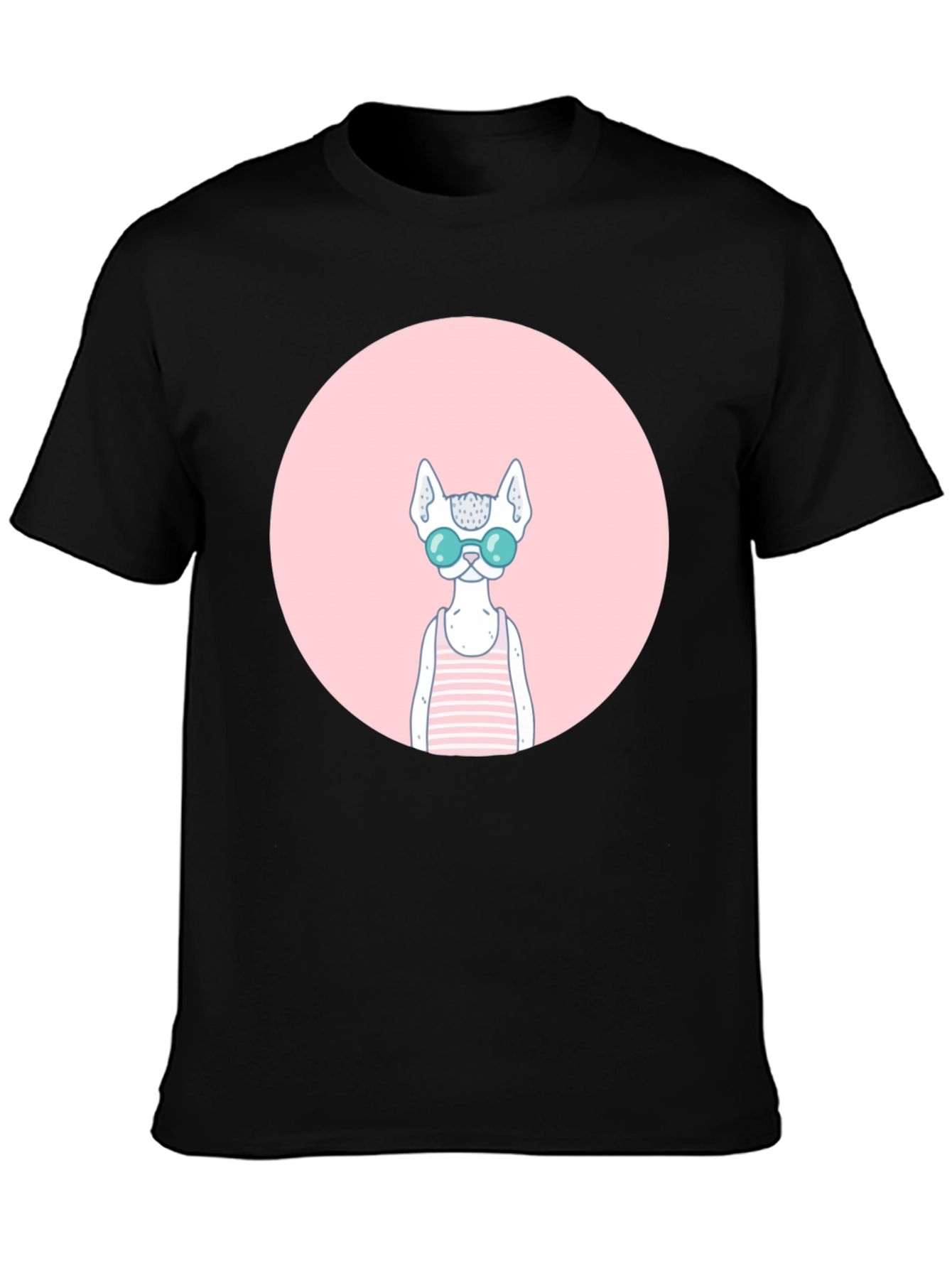 Black Cool Cat Graphic Tee - Black Cotton Blend view 3