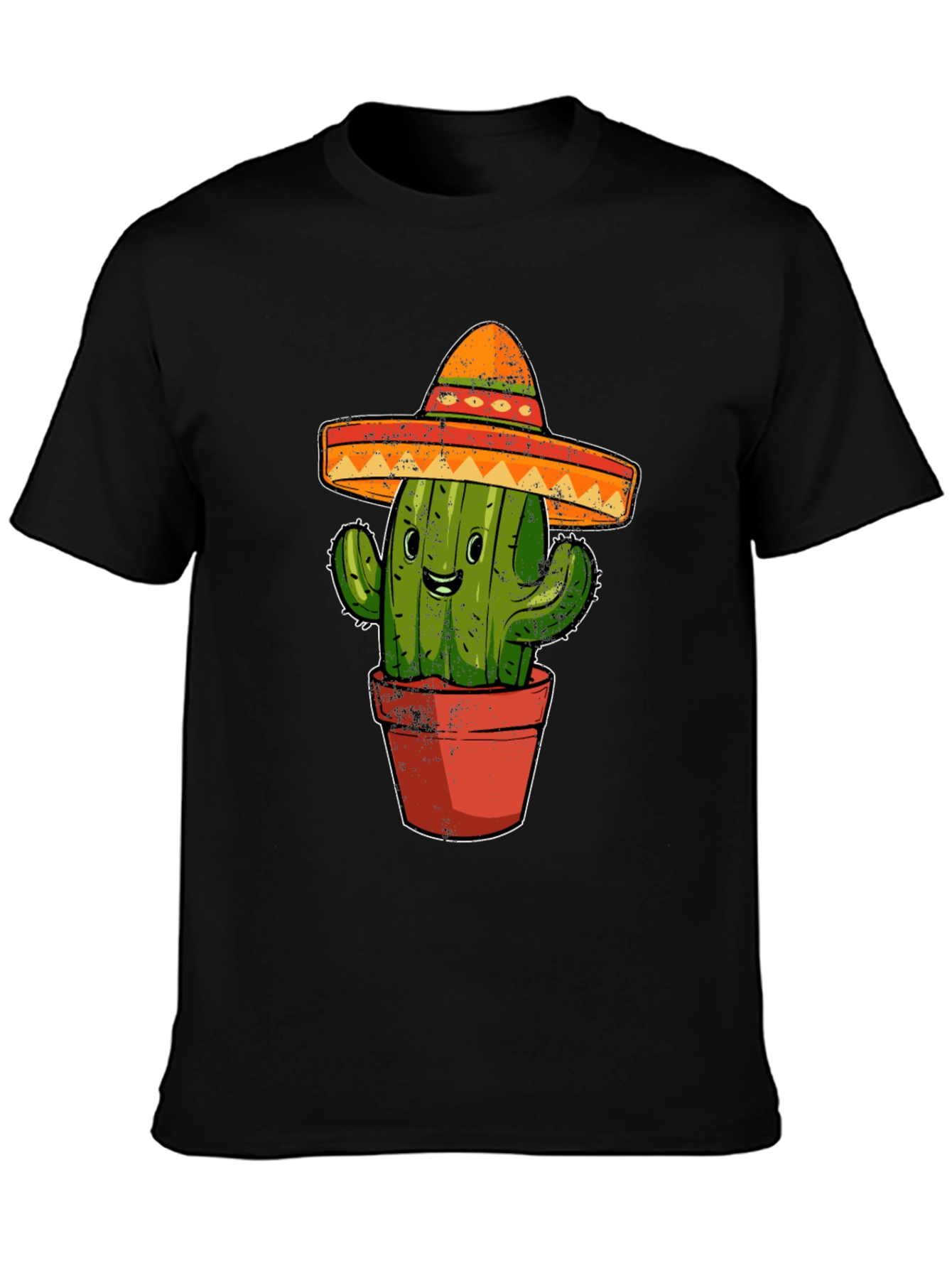 Black Cactus Sombrero Graphic Tee - Black Cotton T-Shirt view 3