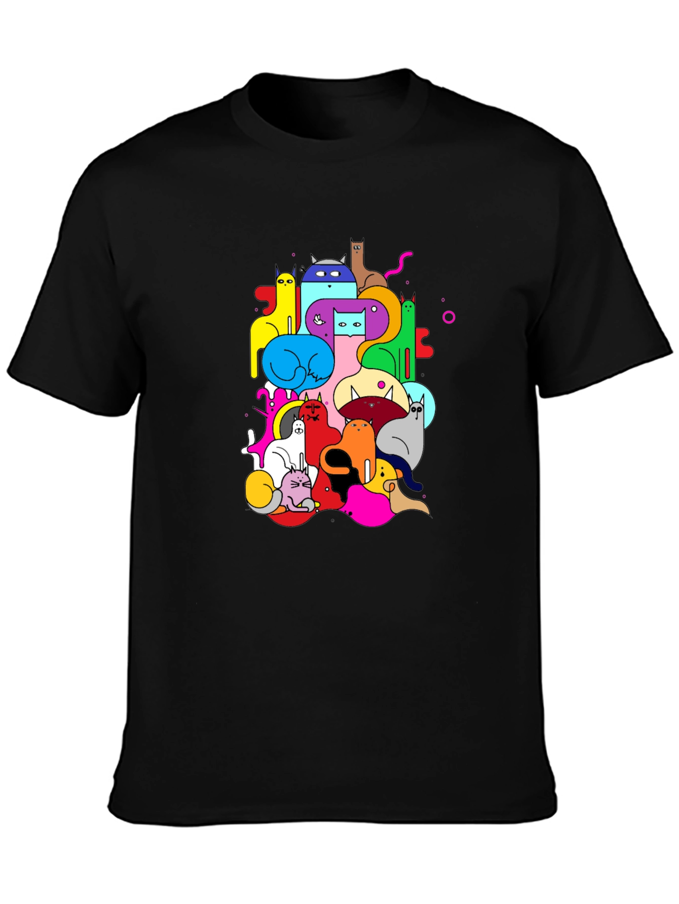 Black Colorful Cats Graphic Tee view 3