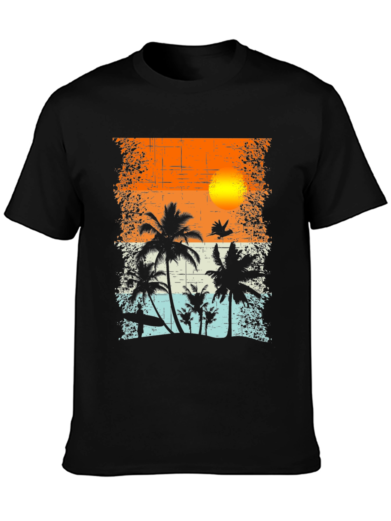 Black Tropical Sunset Graphic T-Shirt view 3