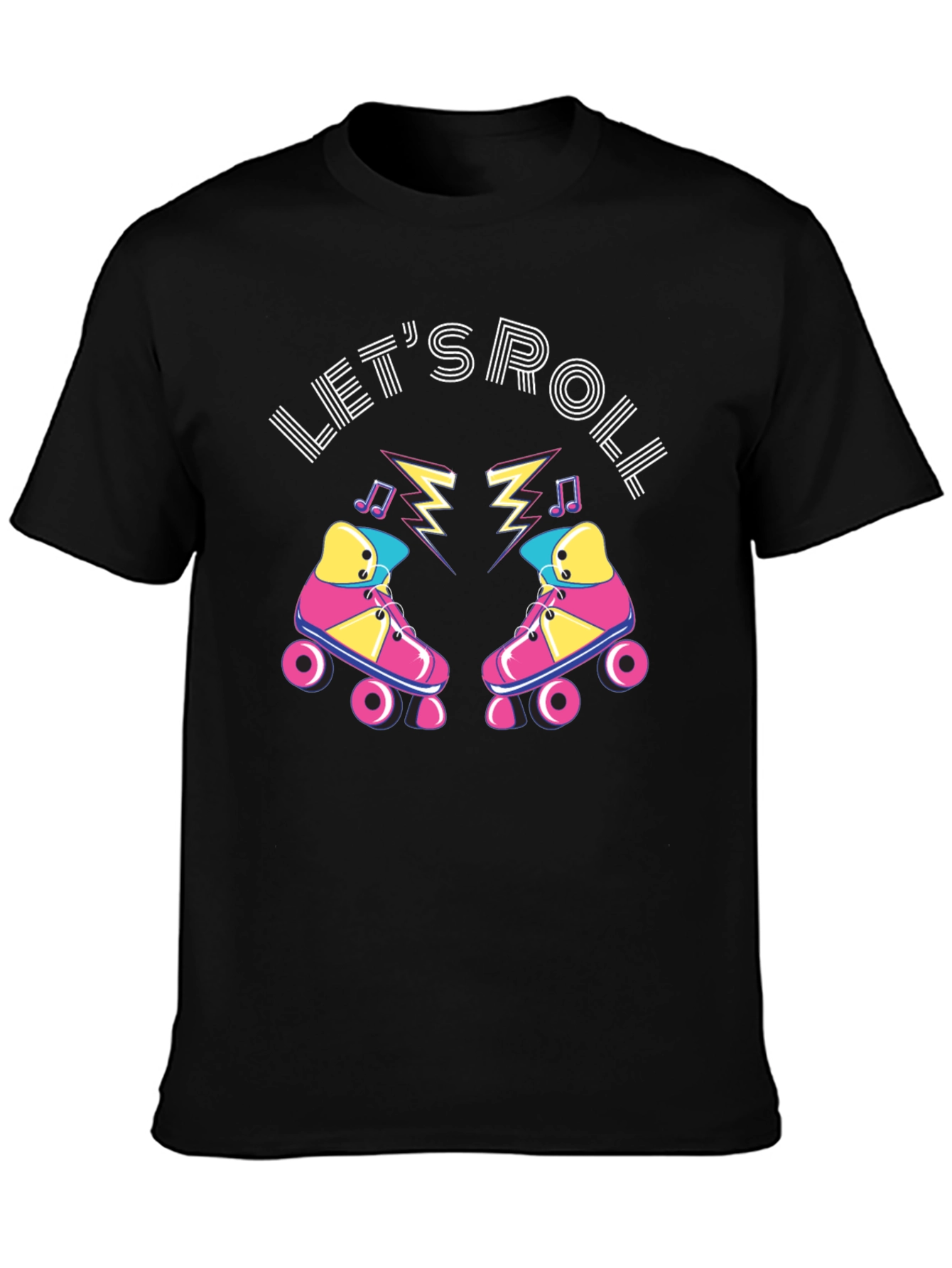 Black Let's Roll Retro Roller Skate Graphic T-Shirt view 3