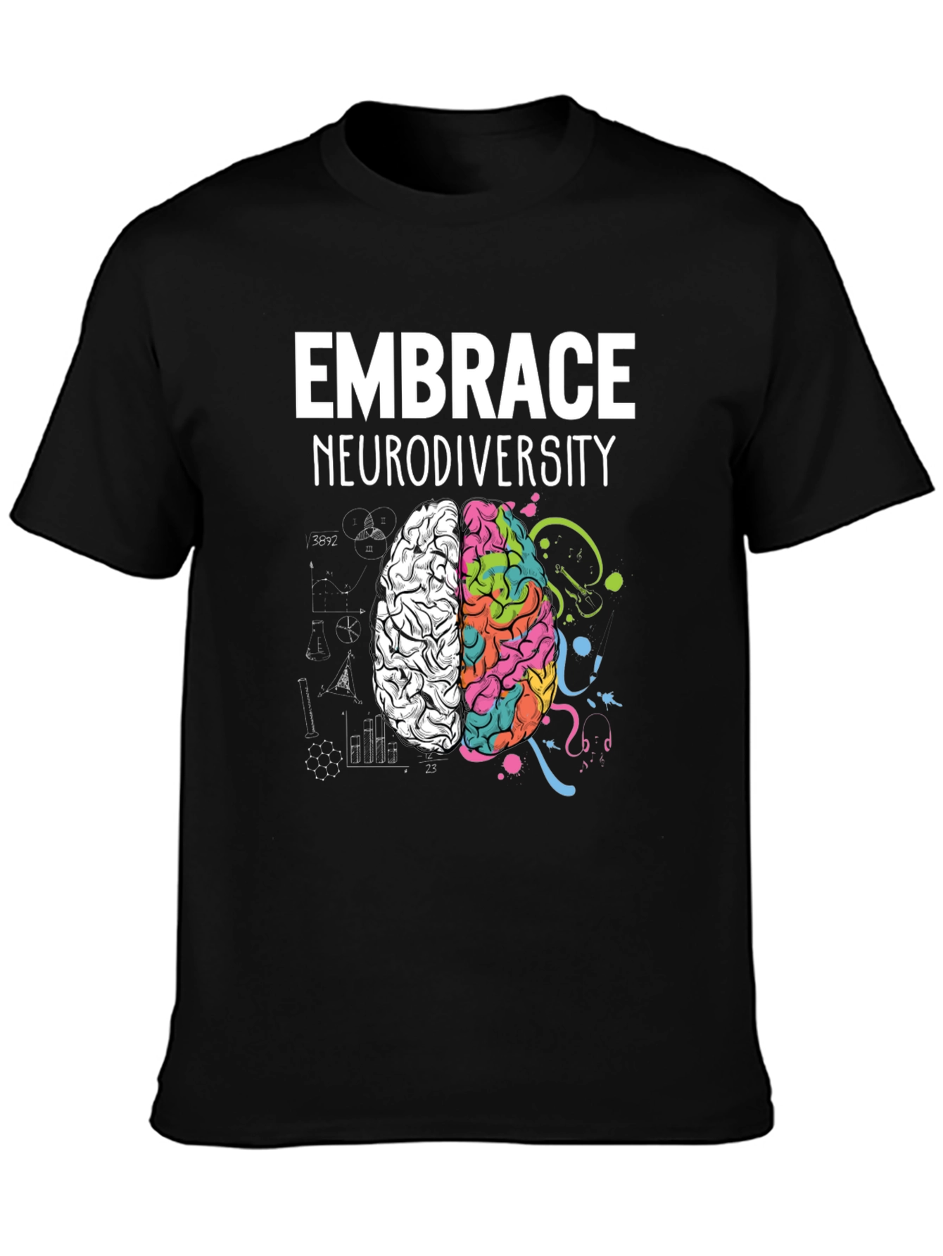 Black Embrace Neurodiversity Brain Graphic Tee view 3