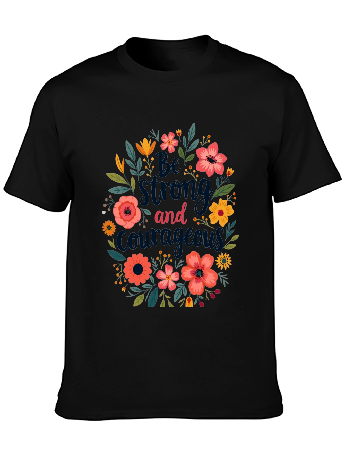 Black Floral 'Be Strong and Courageous' Graphic Tee - Black view 3