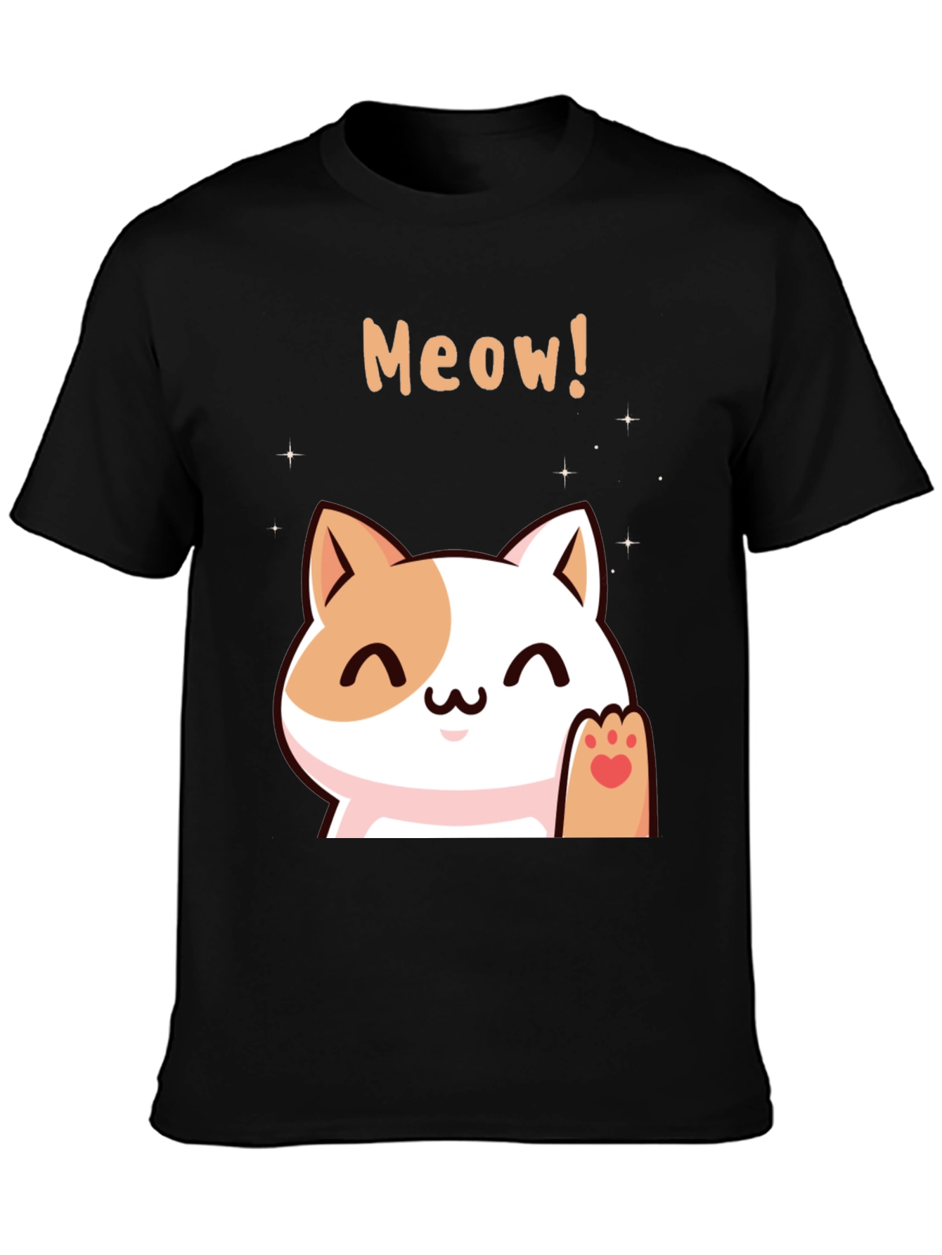 Black Cute Meow Cat Black T-Shirt view 3