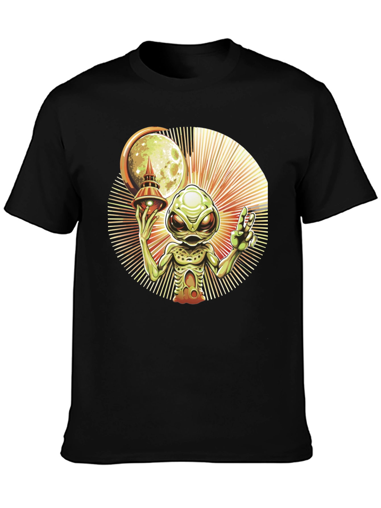 Black Alien UFO Graphic Tee - Black Cotton T-Shirt view 3