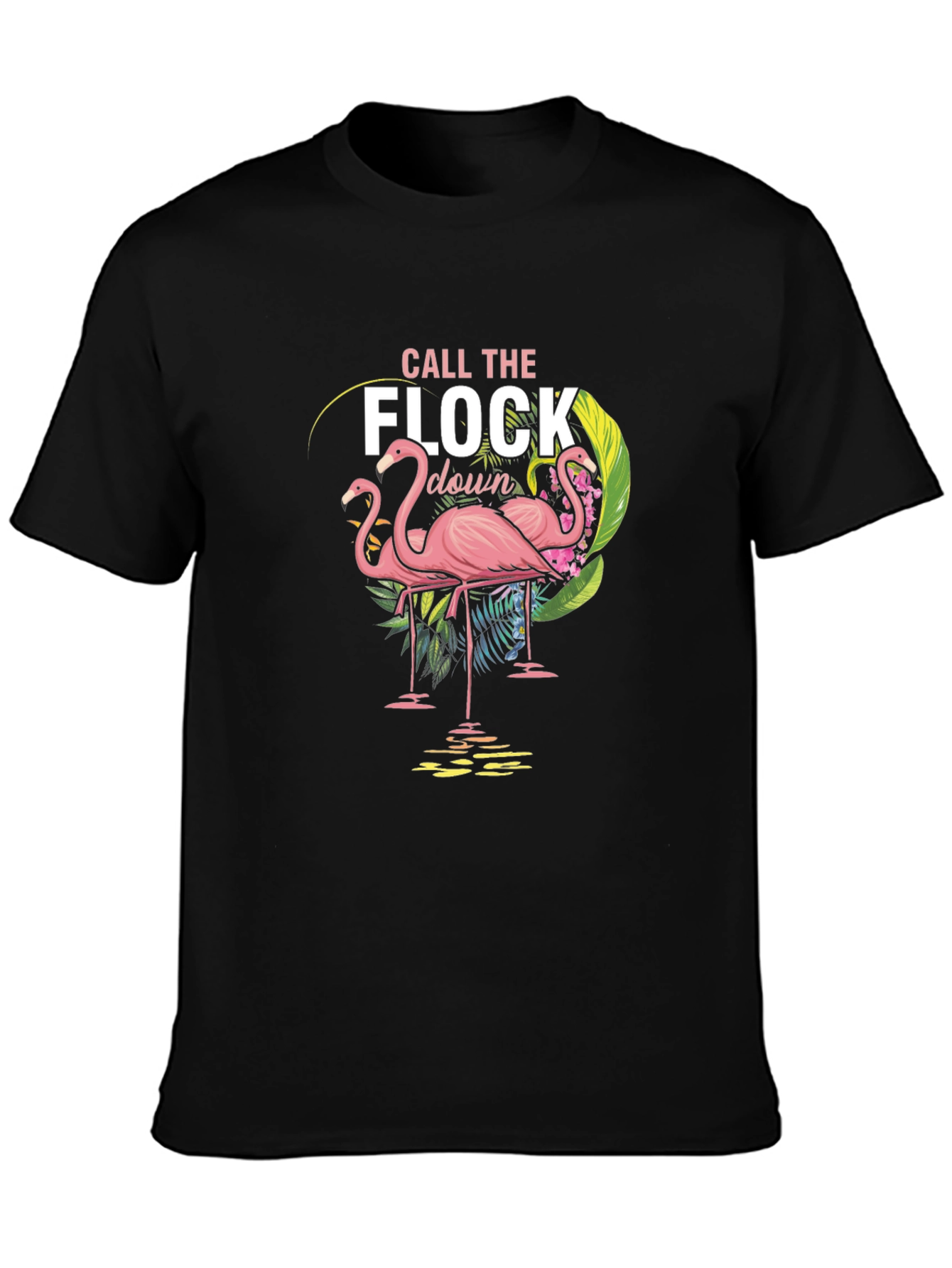 Black Call the Flock Down Flamingo Graphic Tee - Black view 3