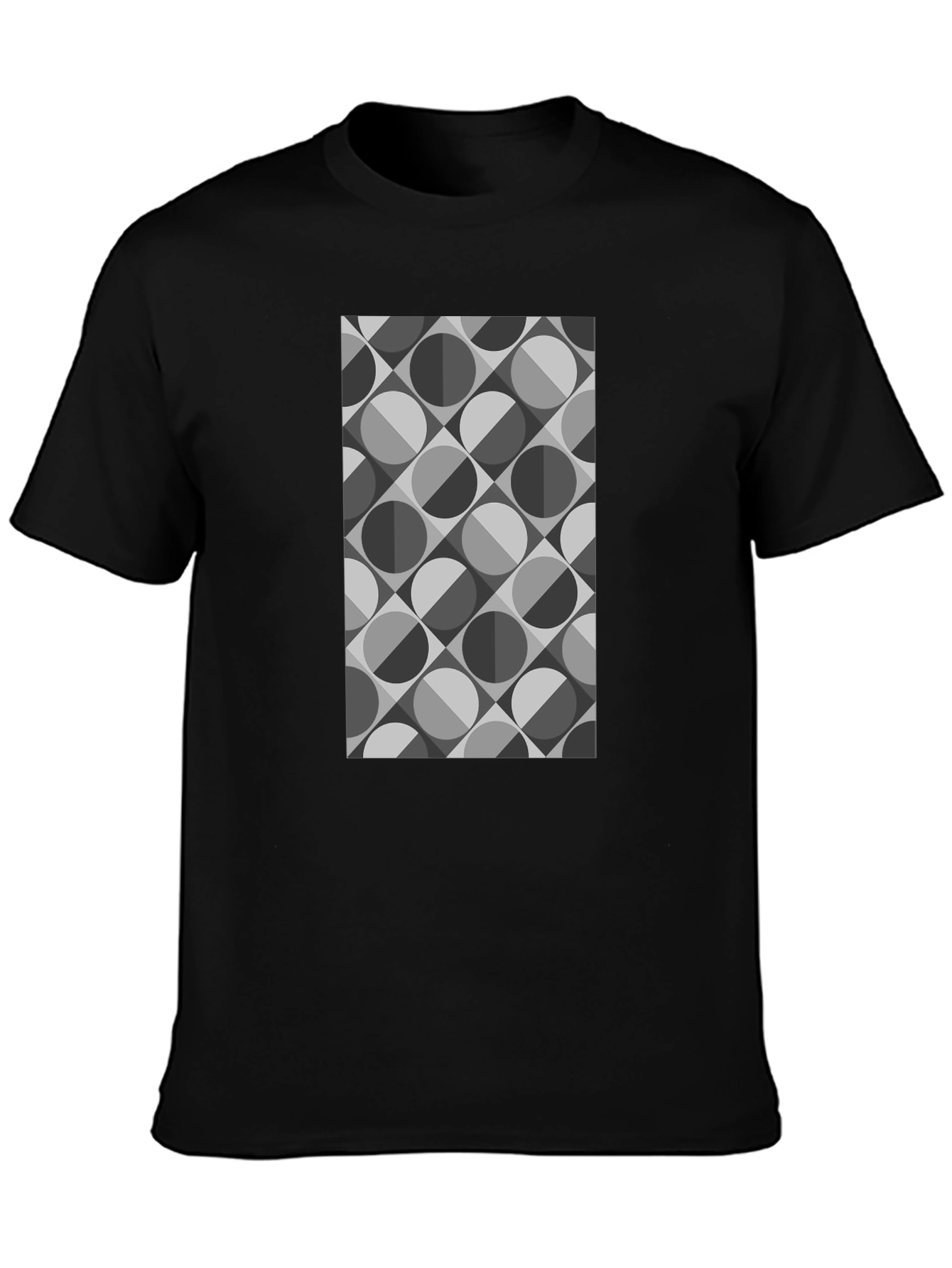Black Geometric Retro Pattern Black T-Shirt view 3