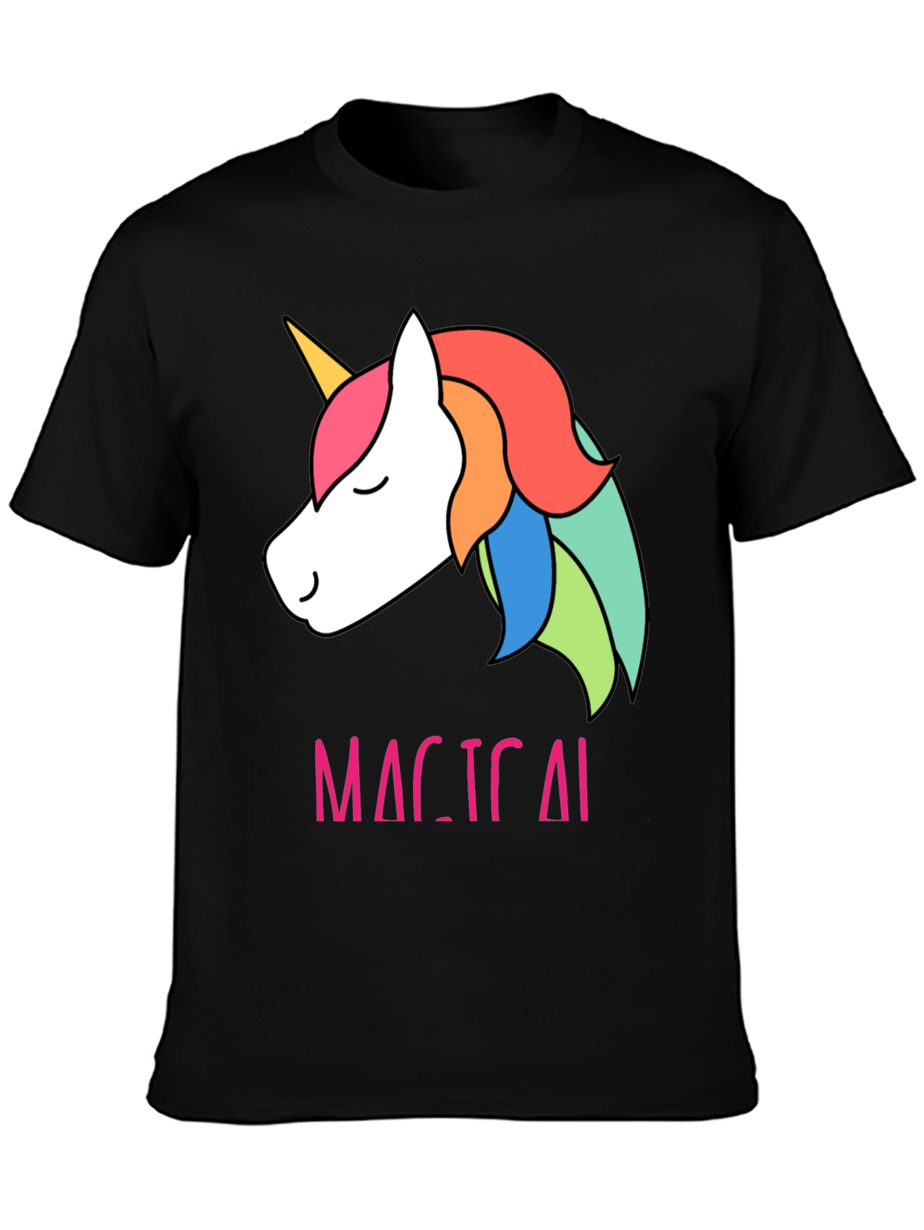 Black Magical Unicorn T-Shirt - Cute Rainbow Design view 3