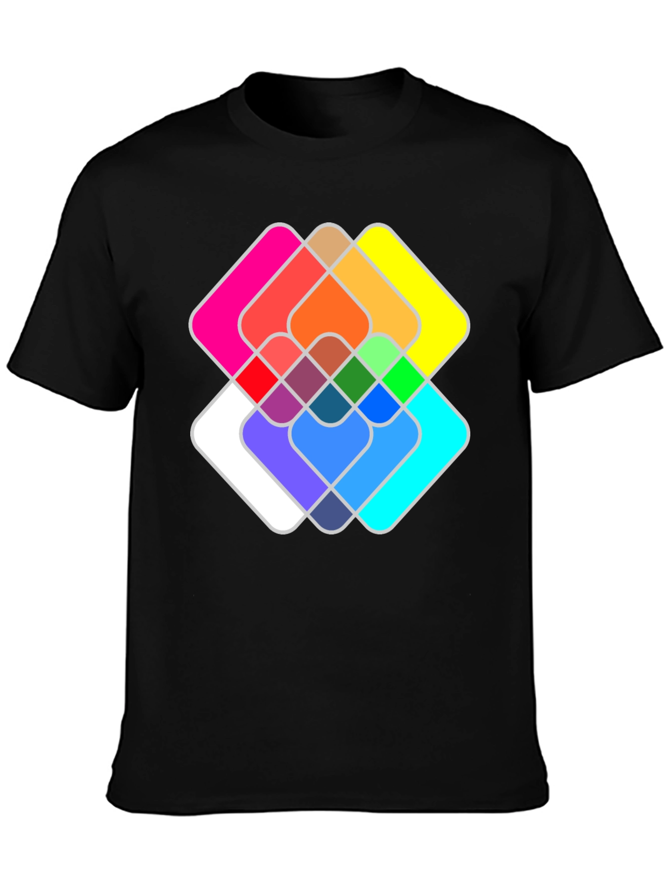 Black Colorful Abstract Graphic Black T-Shirt view 3