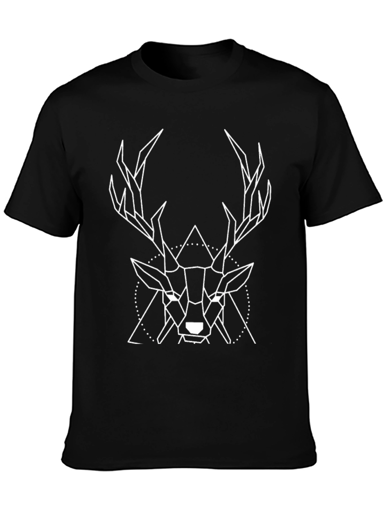 Black Geometric Deer Graphic Tee - Black Cotton T-Shirt view 3