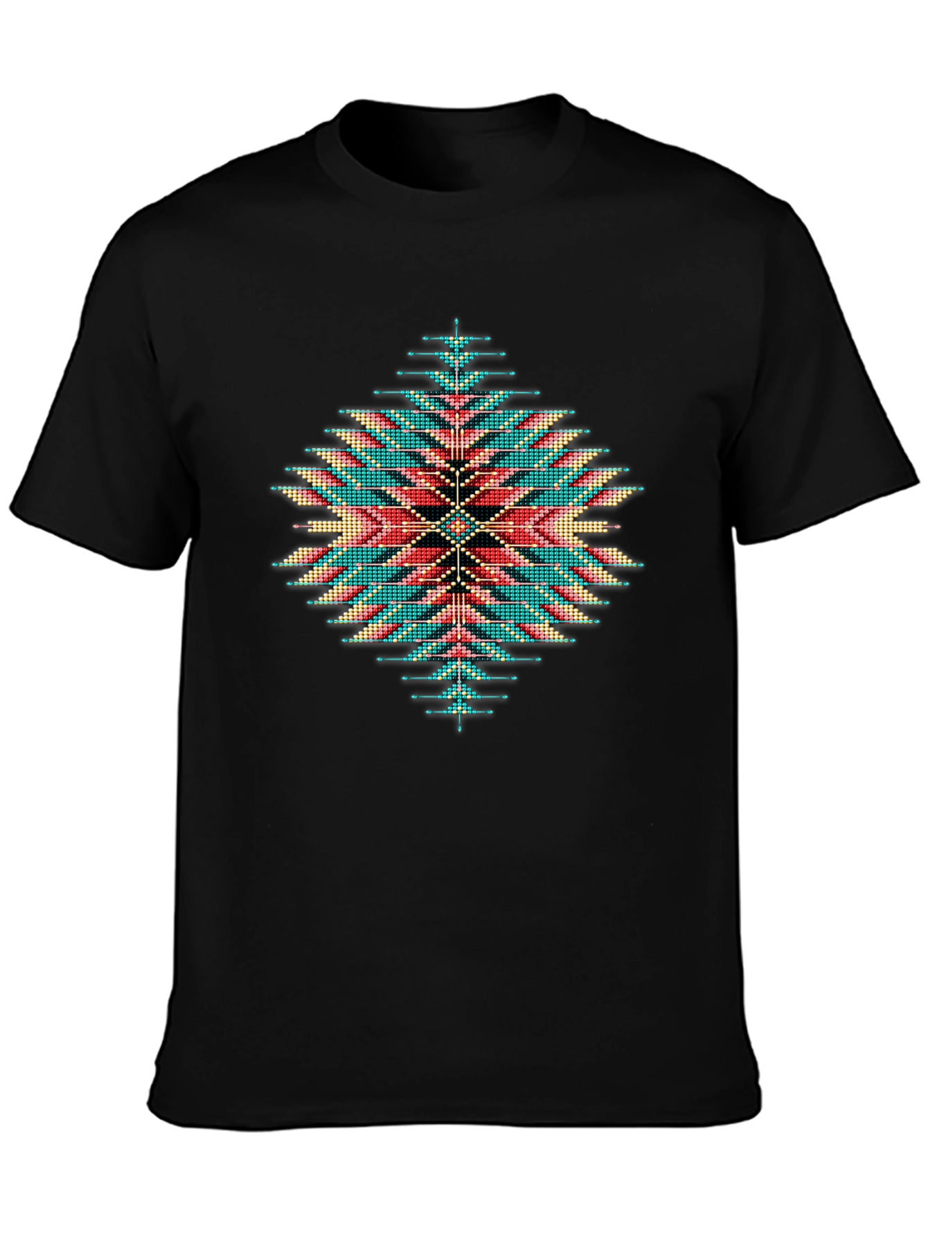 Black Aztec Geometric Pattern T-Shirt view 3