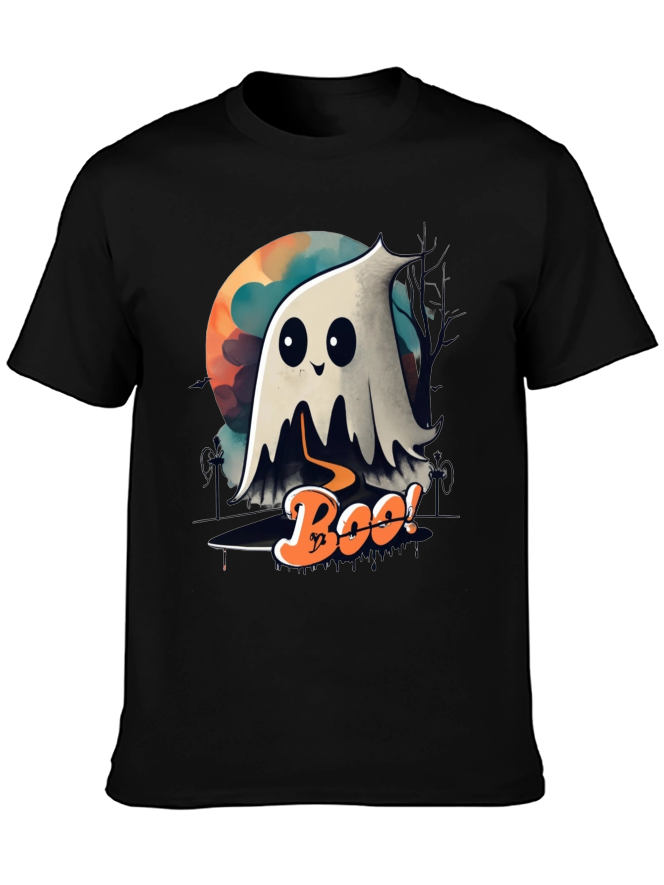 Black Spooky Boo Ghost Halloween T-Shirt view 3