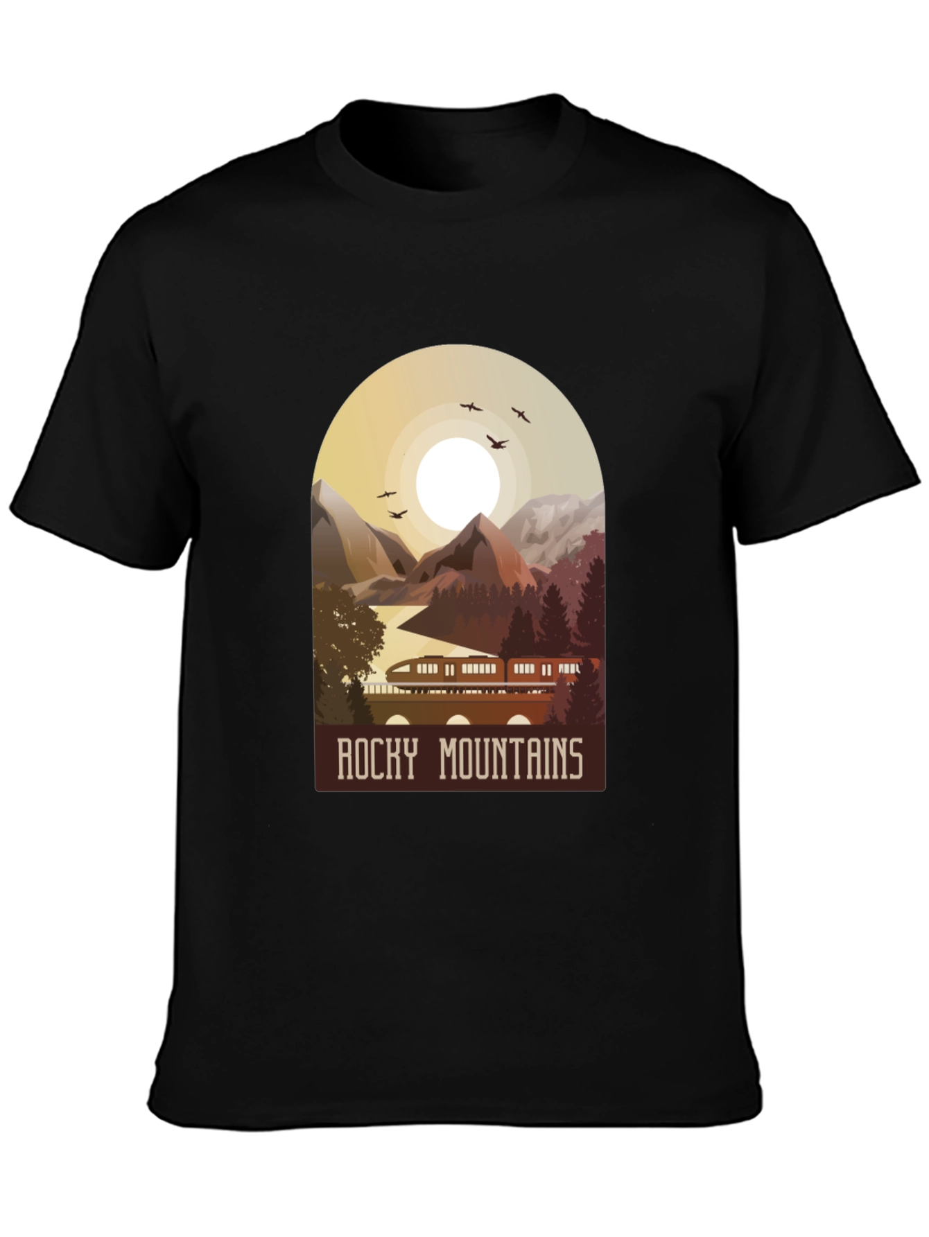 Black Rocky Mountains Graphic T-Shirt - Nature Adventure Tee view 3