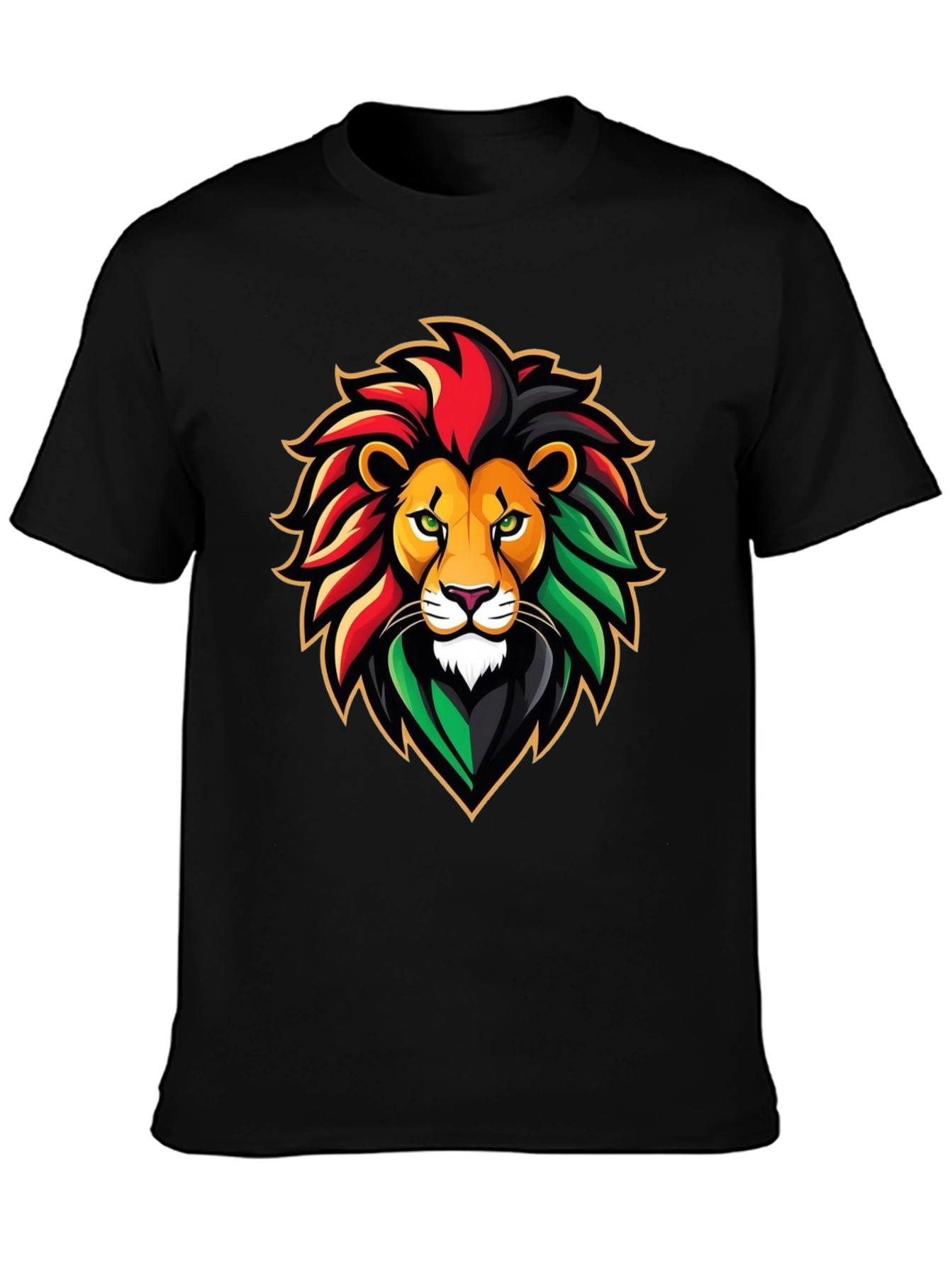 Black Rasta Lion Graphic Tee - Black Cotton T-Shirt view 3