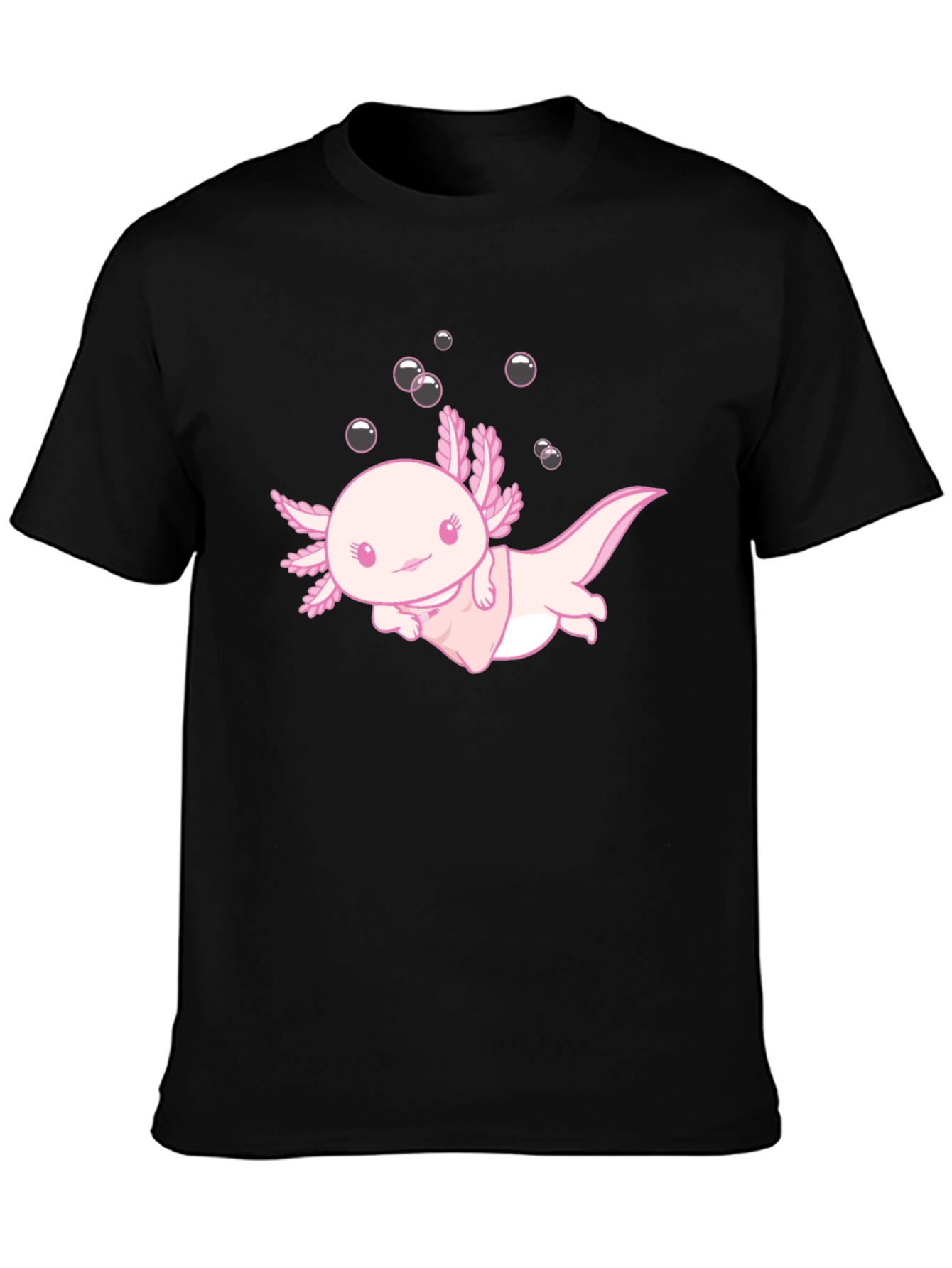 Black Cute Axolotl Black T-Shirt view 3