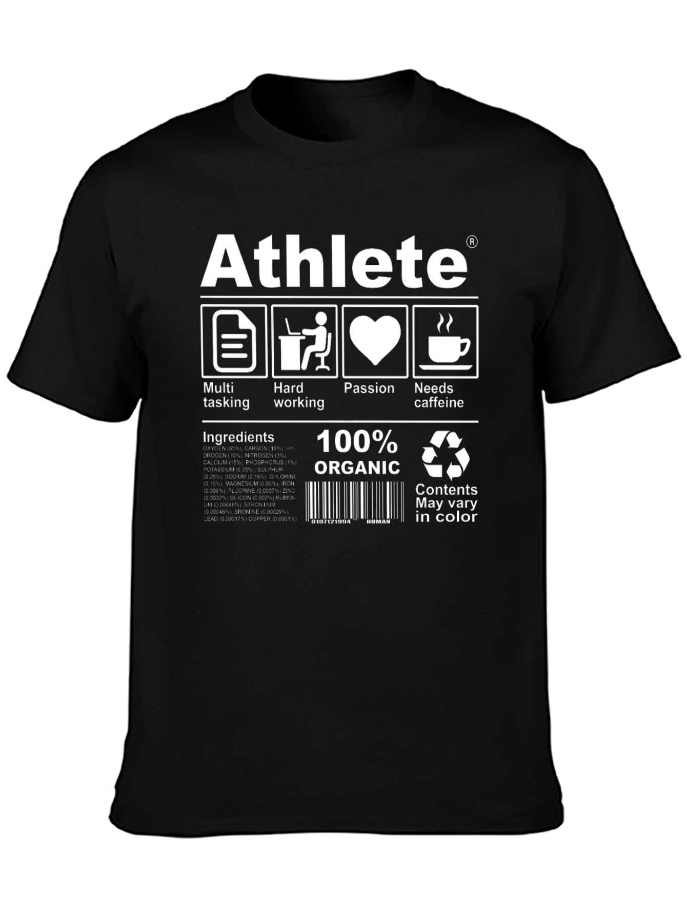 Black Athlete Ingredients T-Shirt - Funny Workout Tee view 3