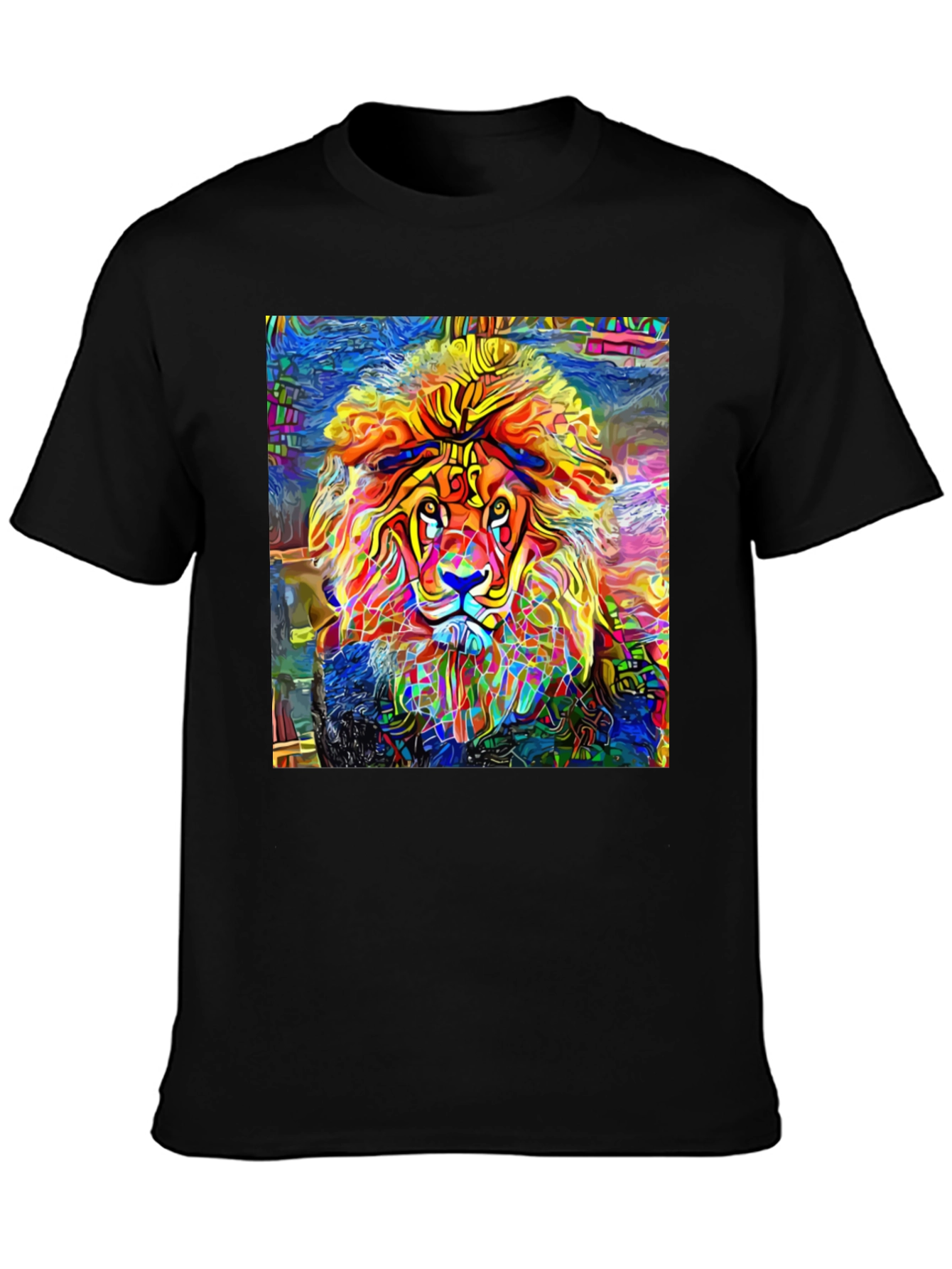 Black Vibrant Lion Graphic Black T-Shirt - Artistic Animal Tee view 3
