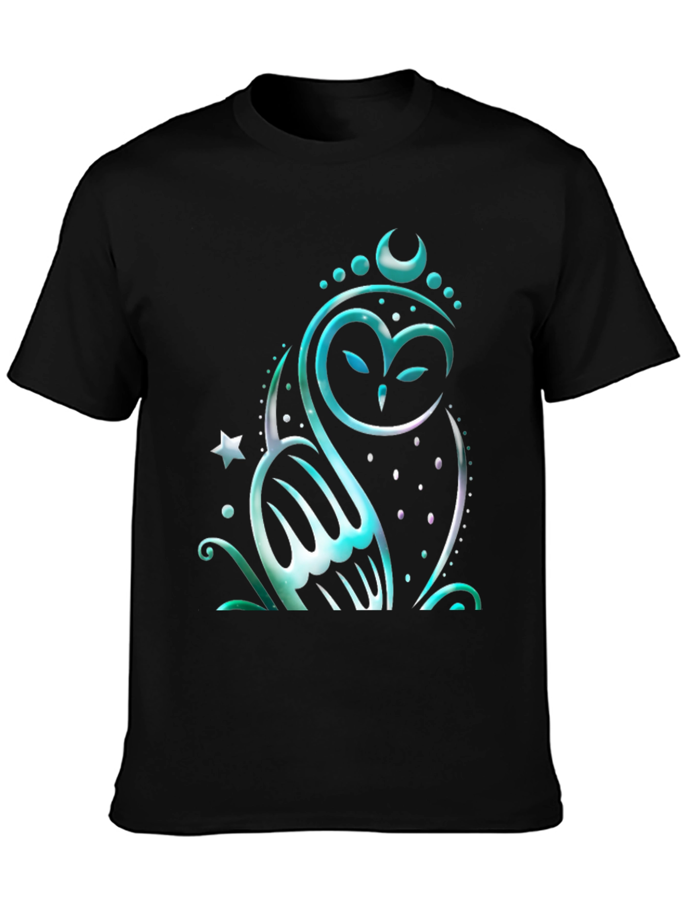 Black Mystical Owl Graphic Tee - Black Cotton Blend Shirt view 3