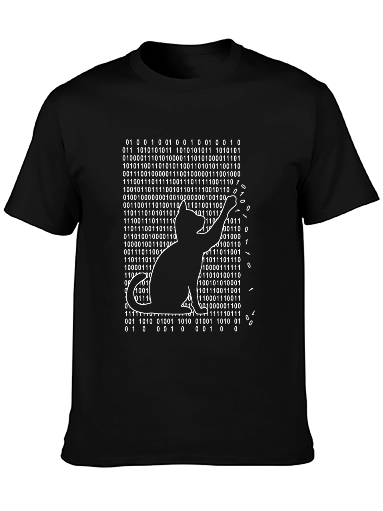 Black Binary Code Cat T-Shirt - Programmer Humor view 3