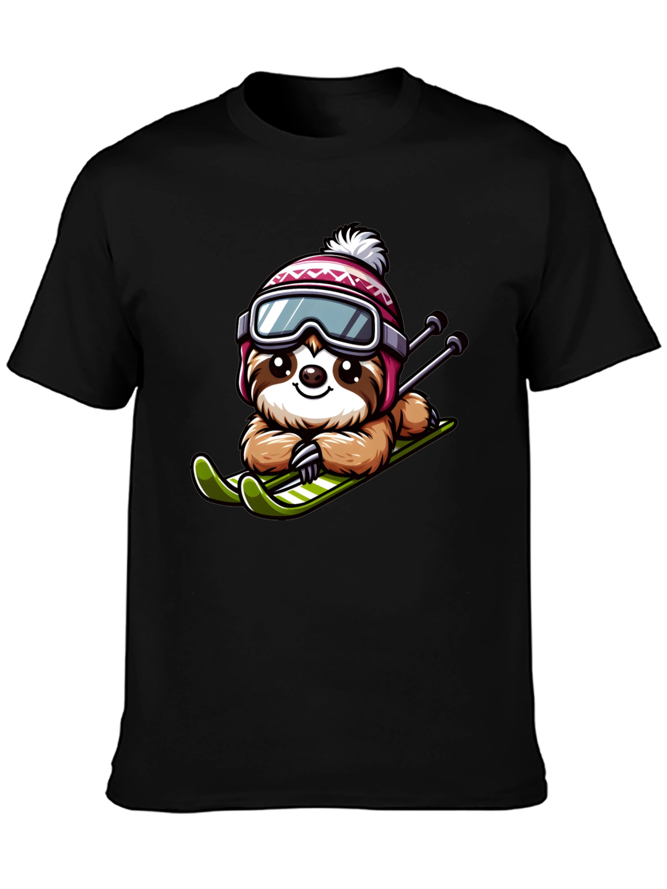 Black Skiing Sloth Graphic Tee - Winter Fun view 3