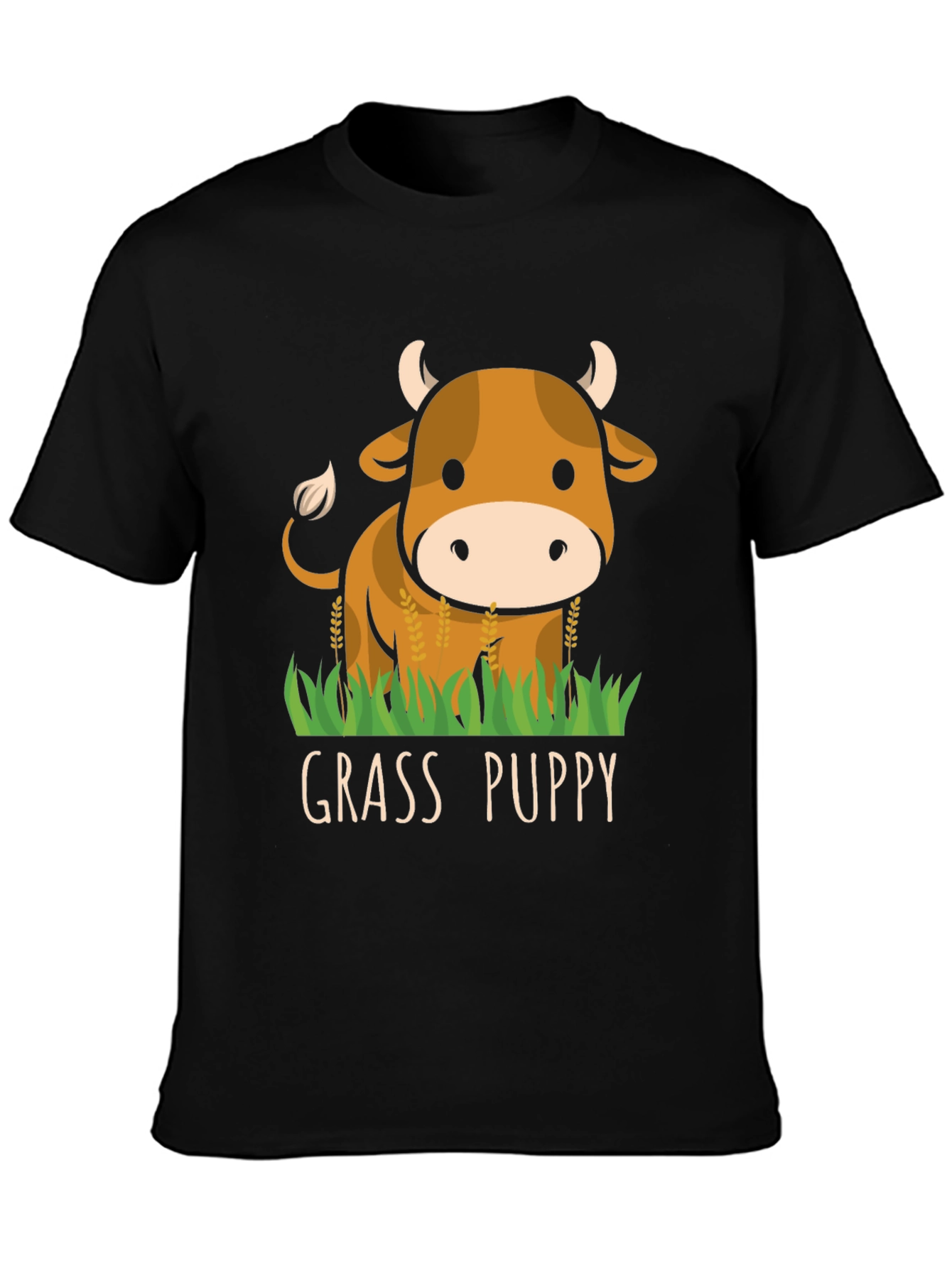Black Grass Puppy Cute Cow Graphic T-Shirt view 3