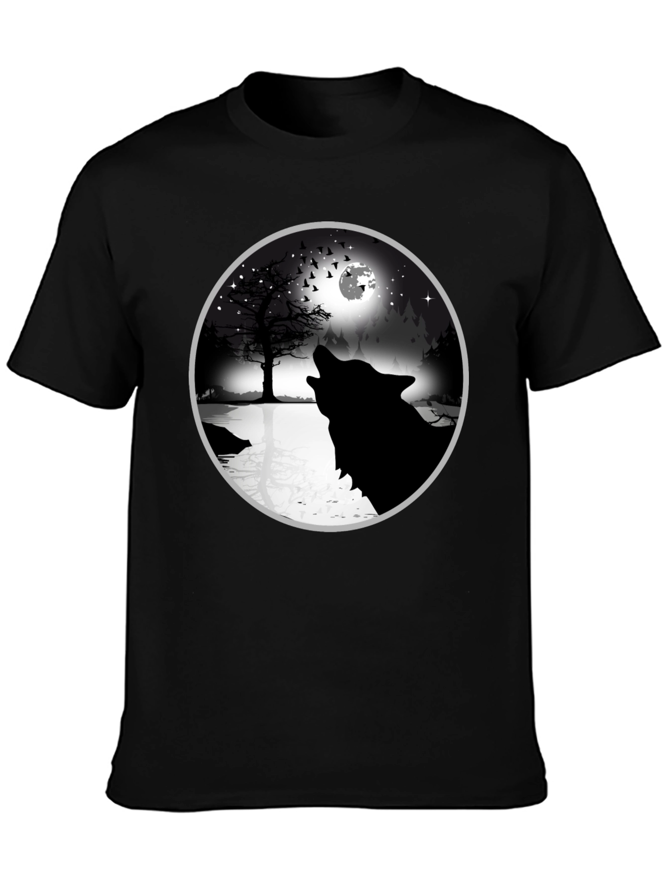 Black Wolf Howling at Moon Graphic Tee - Black view 3