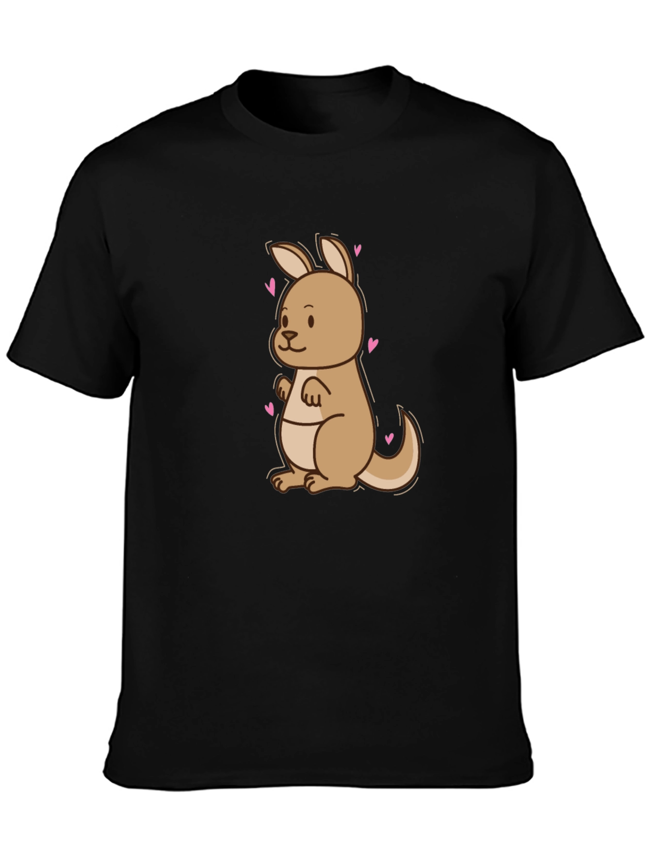 Black Cute Kangaroo Heart Tee - Black Cotton Blend T-Shirt view 3