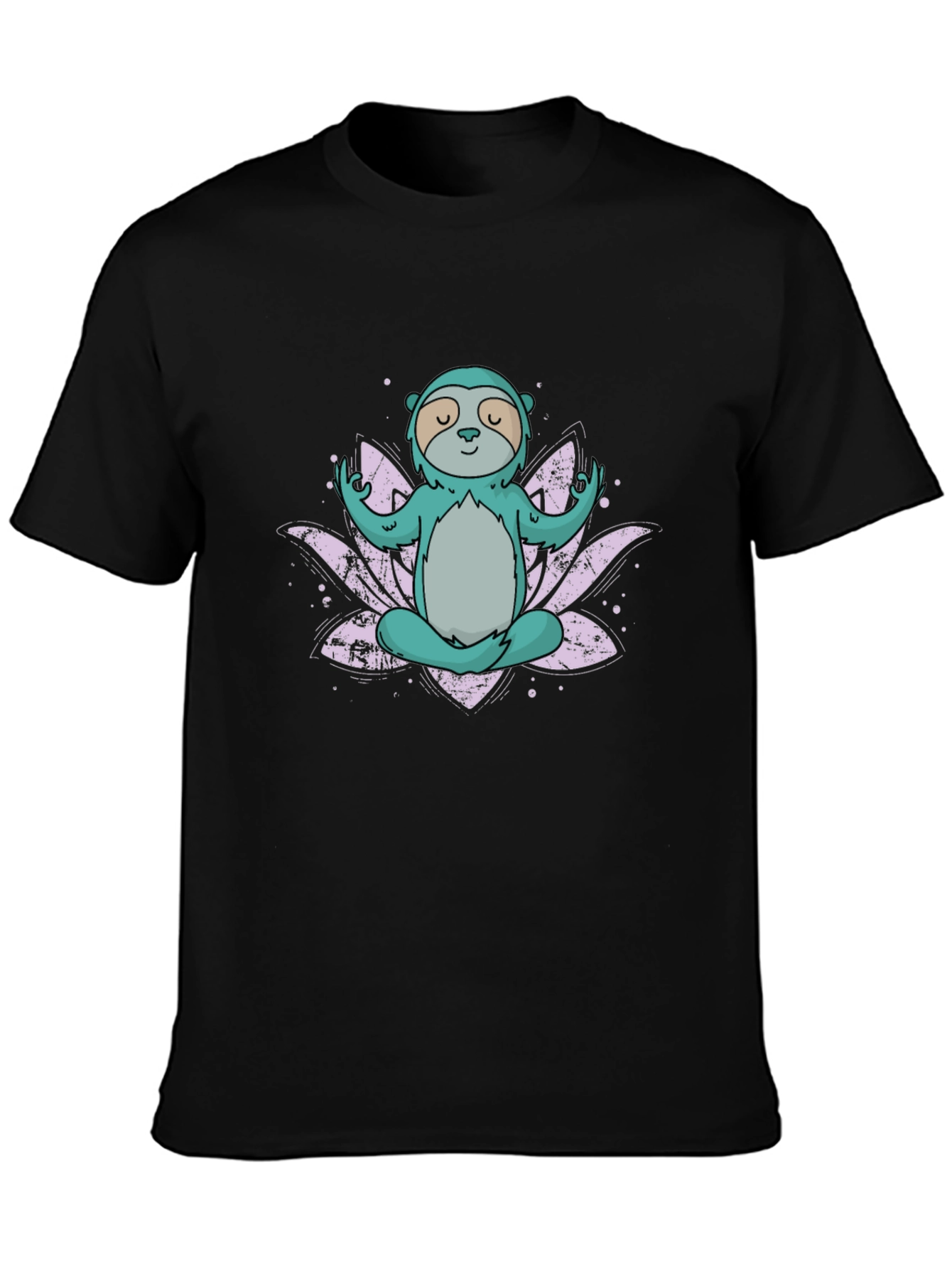 Black Meditating Sloth T-Shirt - Lotus Flower Design view 3