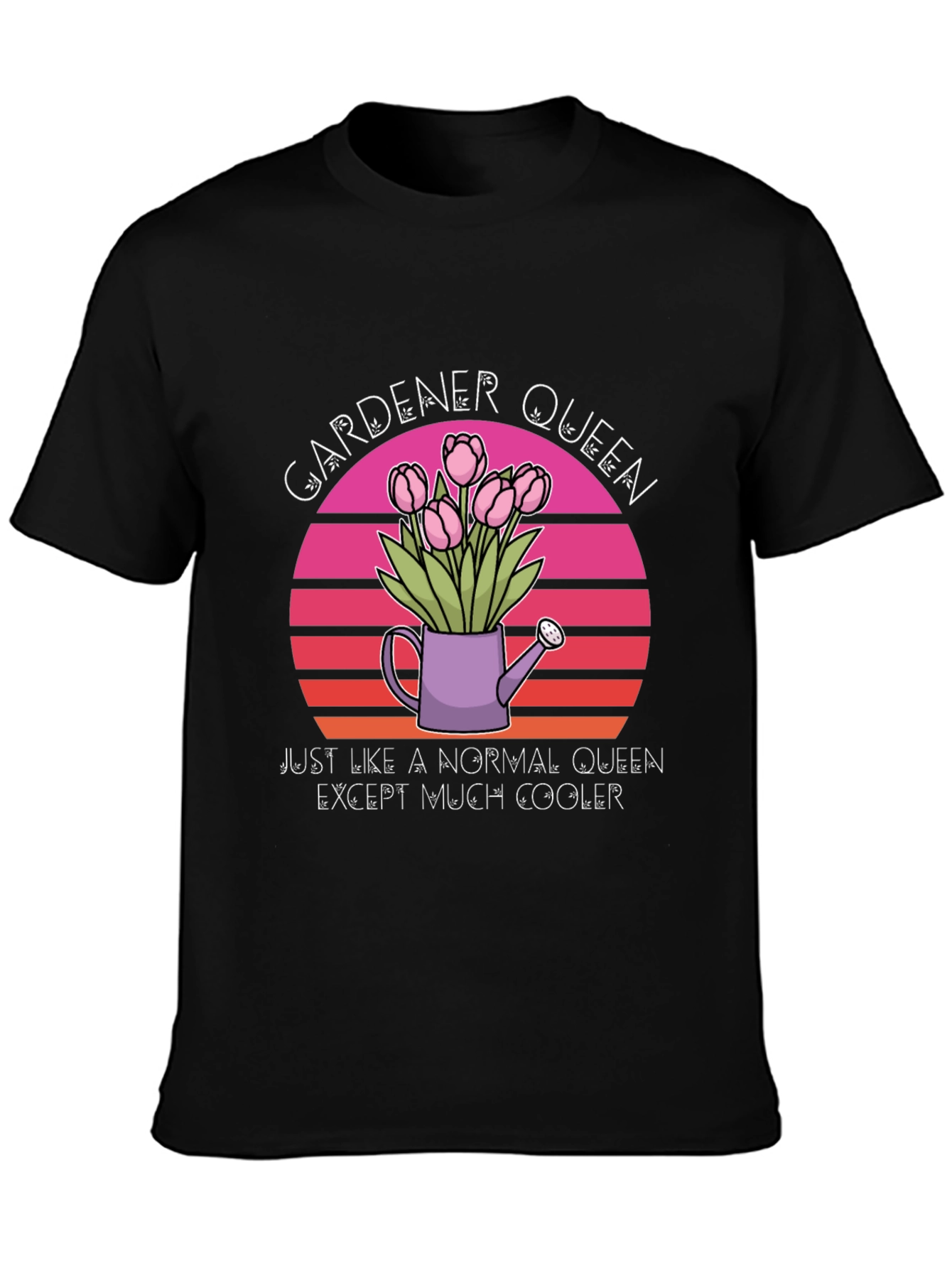 Black Gardener Queen T-Shirt - Cool Floral Design view 3