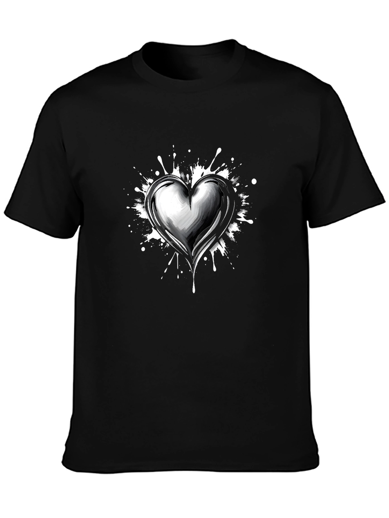 Black Heart Splatter Graphic Tee - Black Cotton Blend view 3