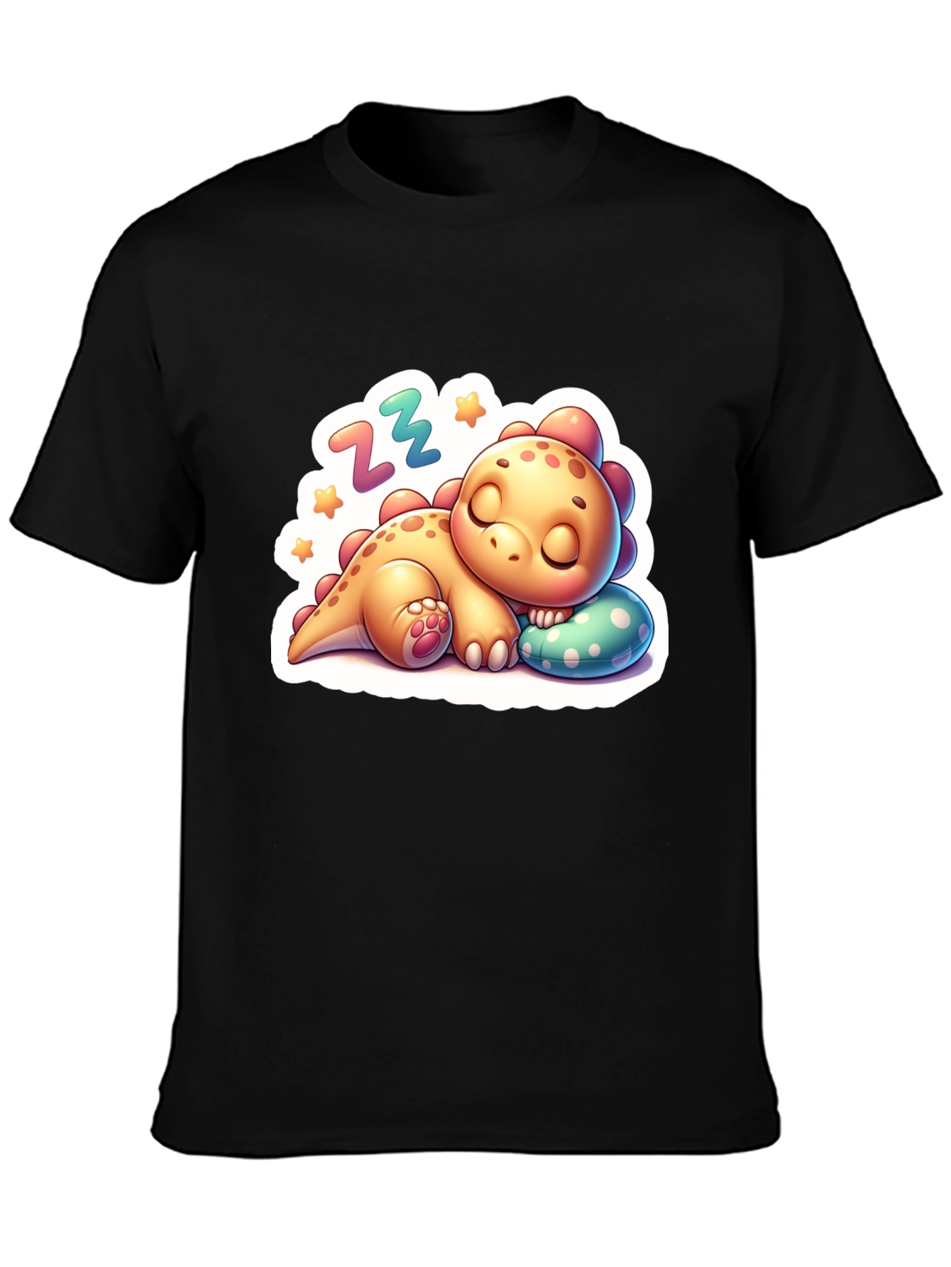 Black Cute Sleeping Dinosaur T-Shirt - Comfortable Cotton Blend view 3