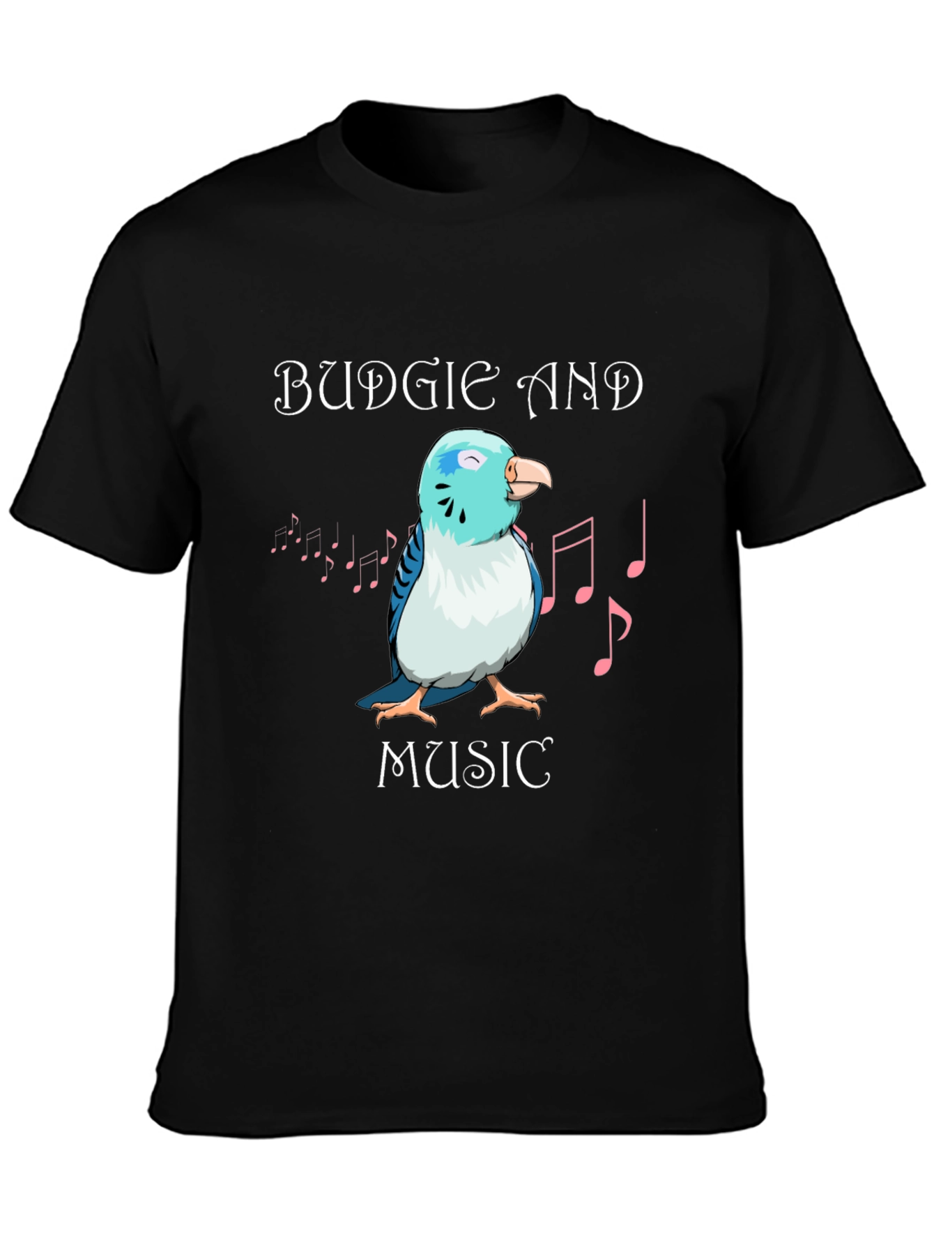Black Budgie and Music Graphic T-Shirt view 3
