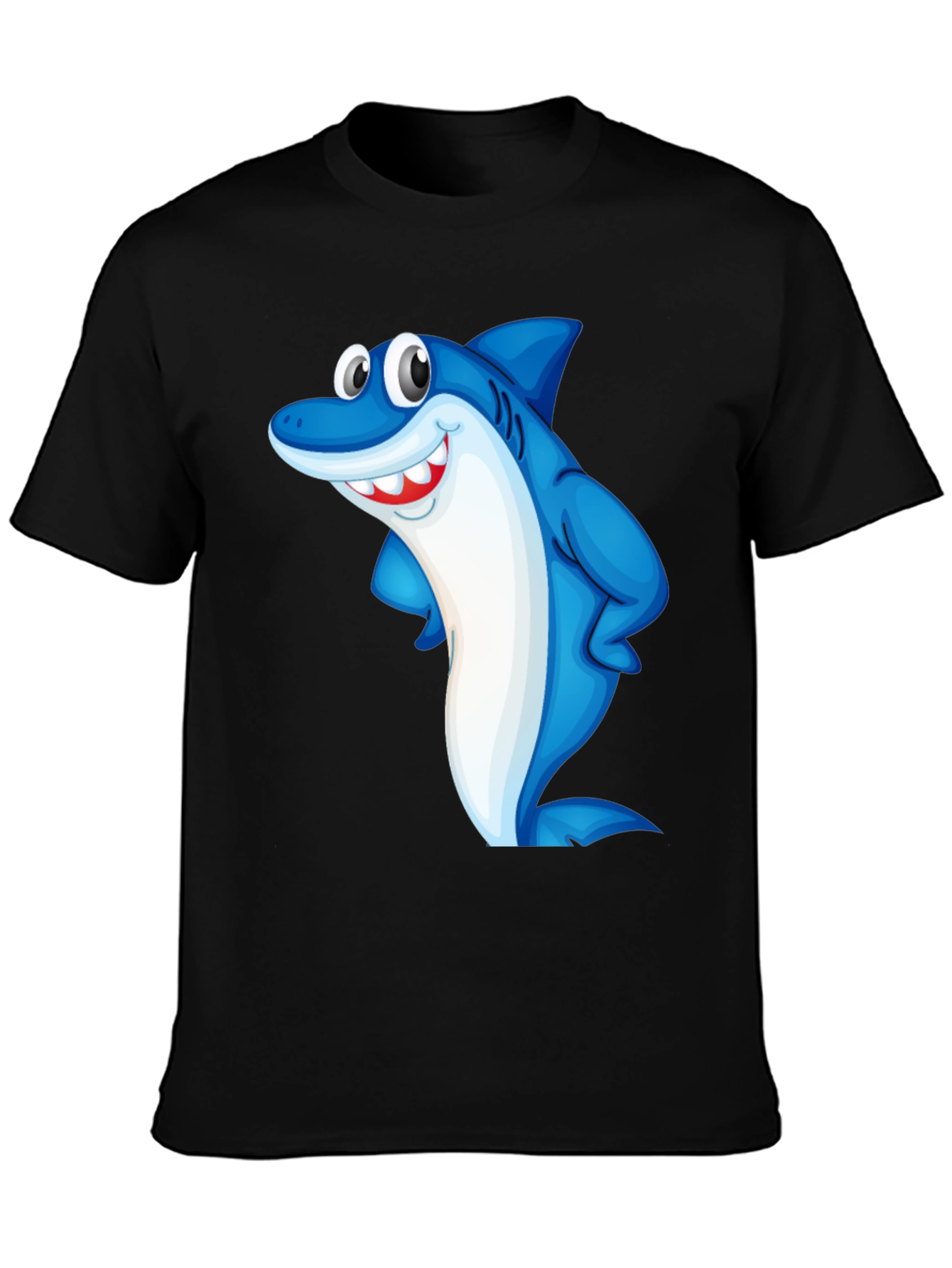 Black Funny Shark Graphic Tee - Black Cotton Blend T-Shirt view 3