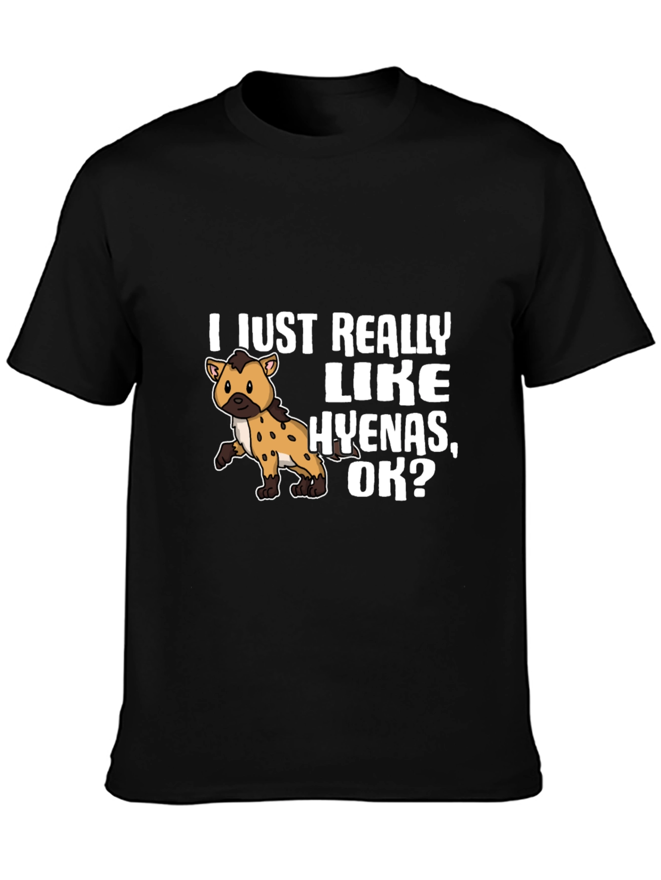 Black Hyena Lover Graphic Tee - I Just Really Like Hyenas T-Shirt view 3