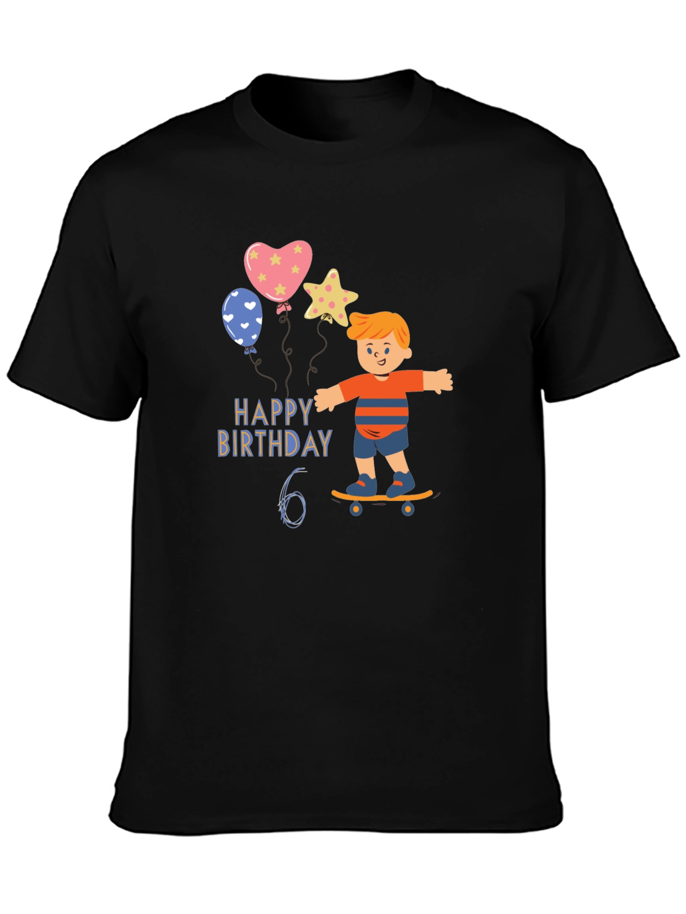 Black Happy 6th Birthday Skateboard T-Shirt view 3