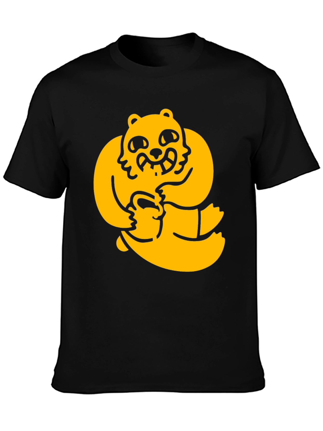 Black Men's Black Tee with Cartoon Bear Graphic view 3