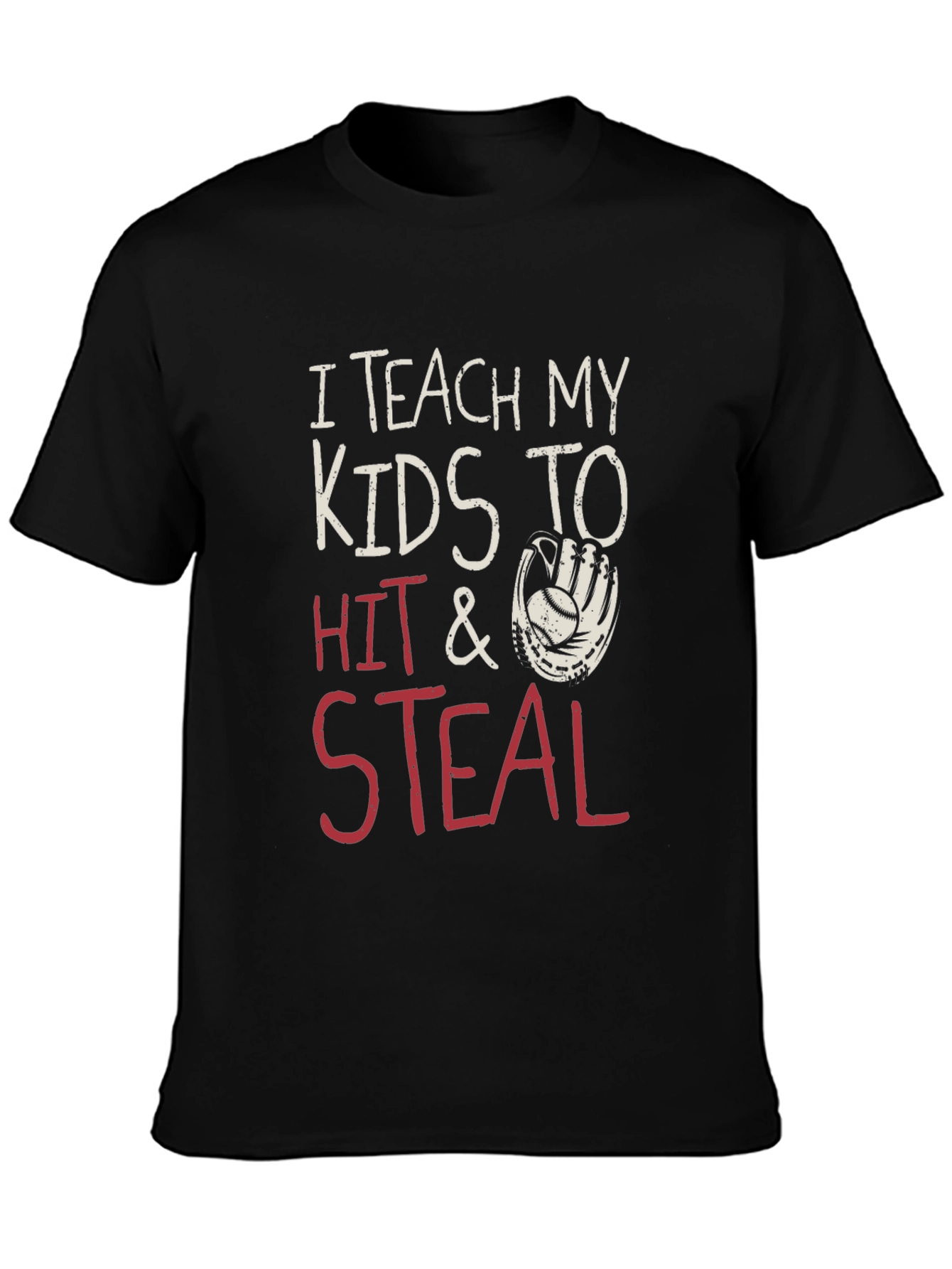 Black I Teach My Kids to Hit & Steal Baseball Graphic Tee view 3