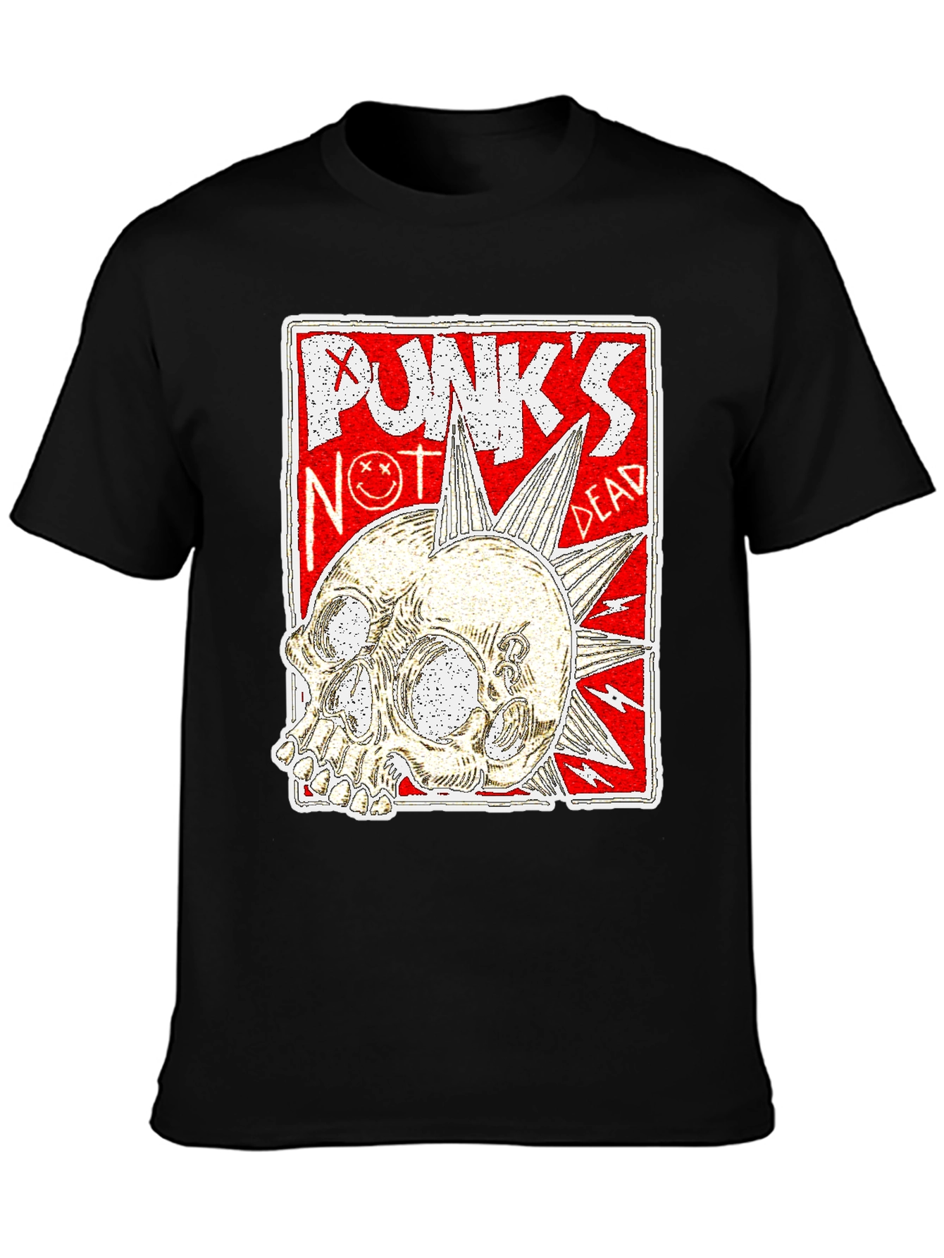 Black Punk's Not Dead Skull Graphic Tee - Black view 3