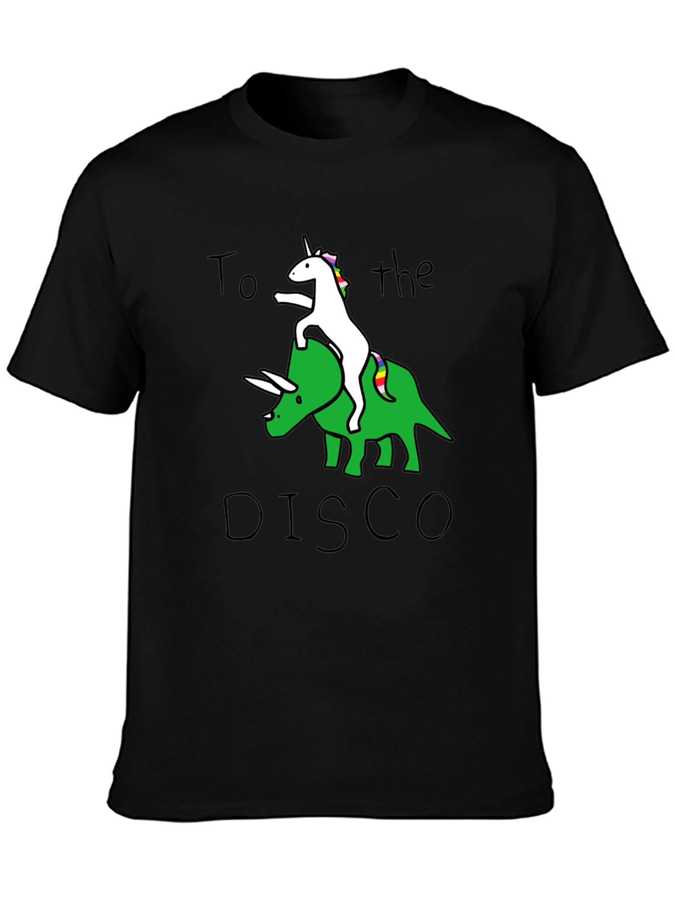 Black Unicorn Riding Dinosaur To the Disco T-Shirt view 3